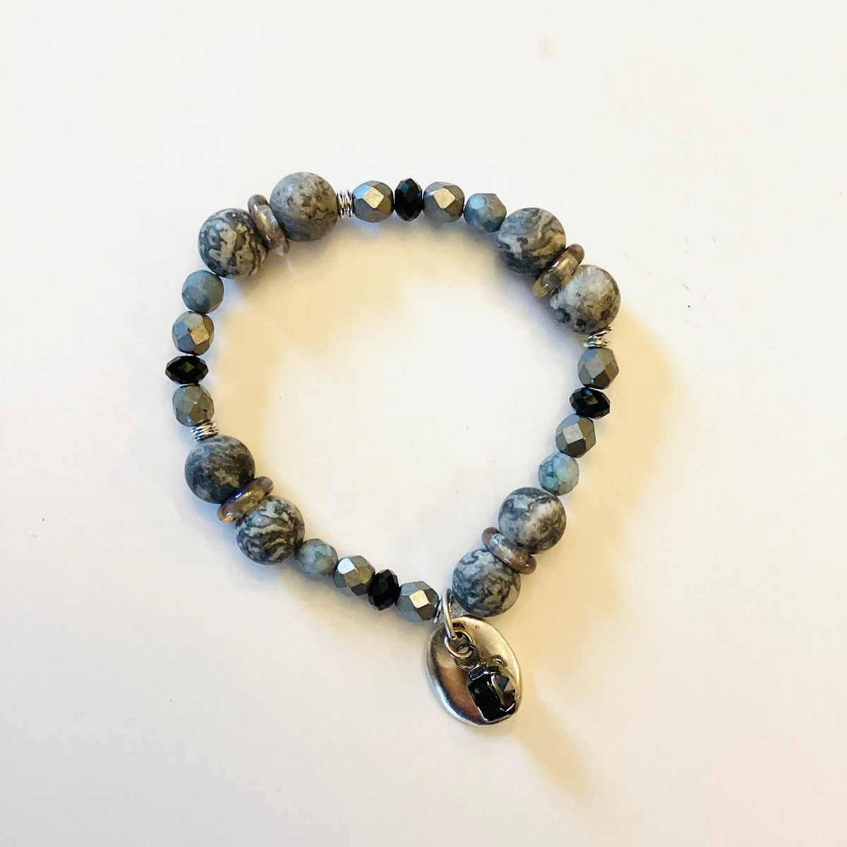Grey Marble Stretch Bracelet featuring Luster - KaraMarie