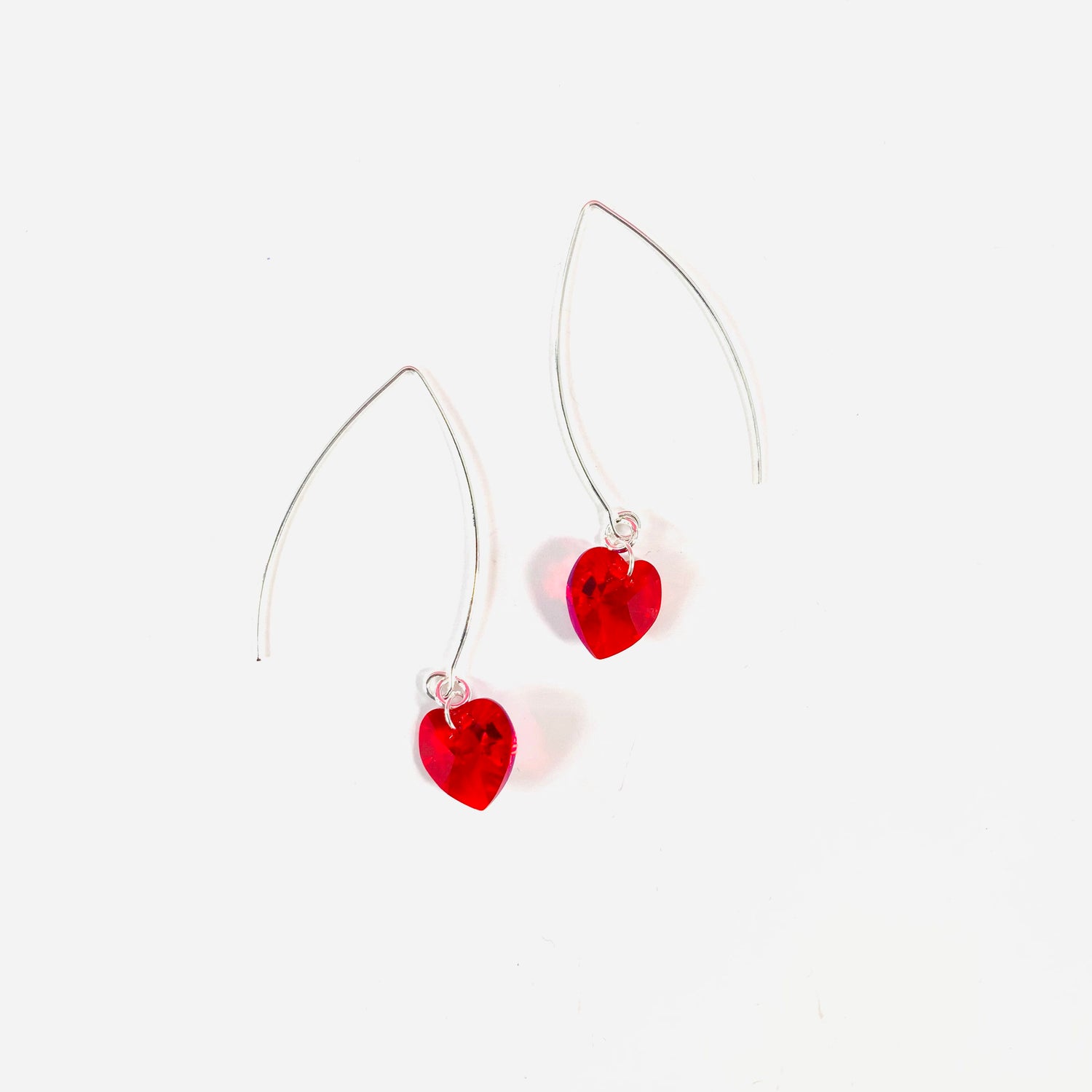 Long Crystal Heart Earrings
