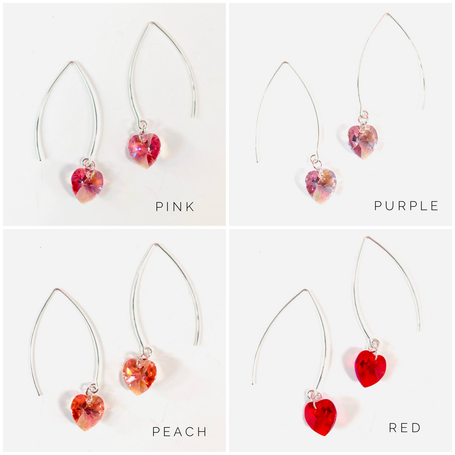 Long Crystal Heart Earrings