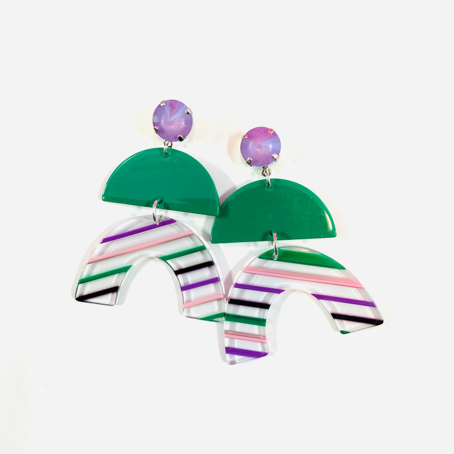 Green + Purple Stripe Earrings