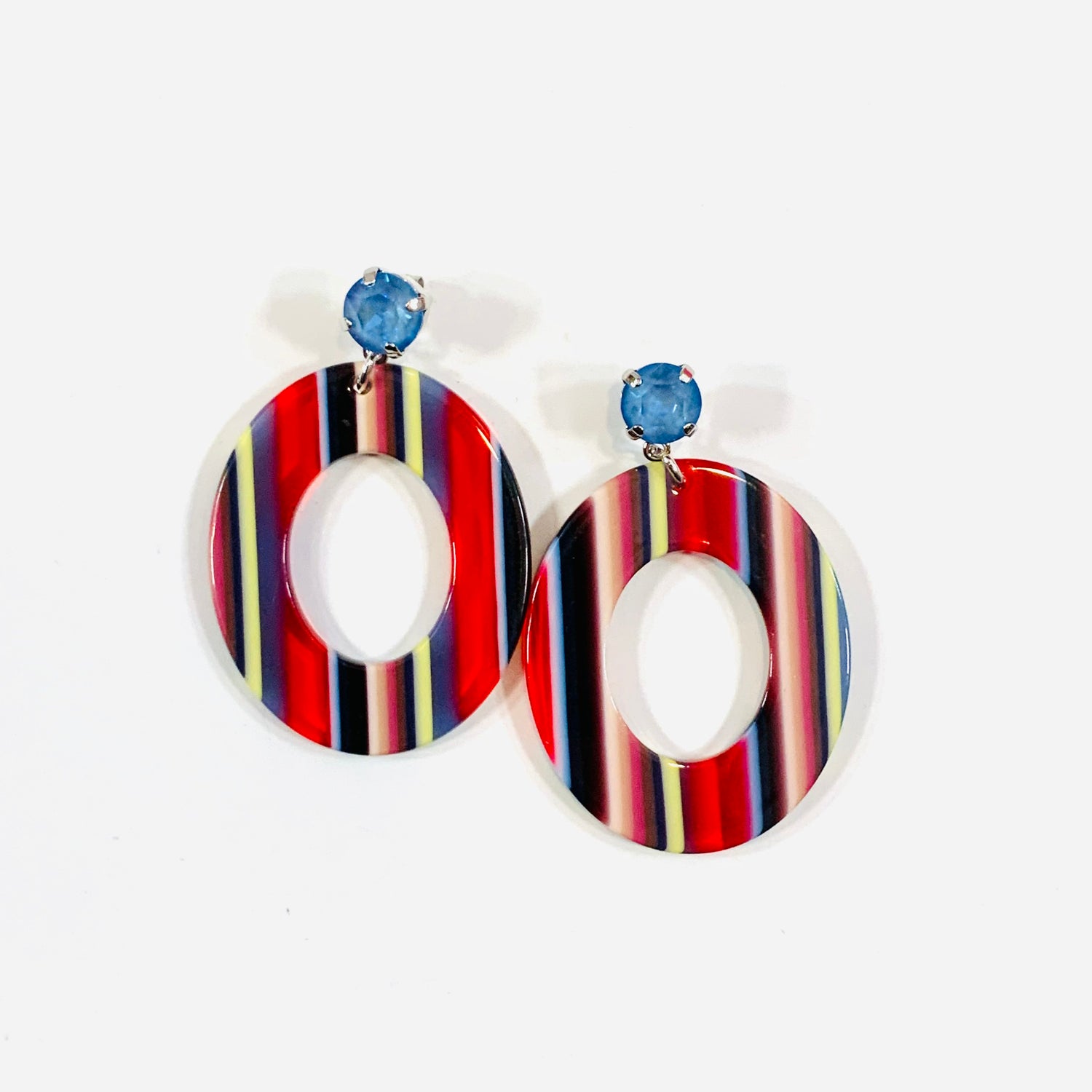 Navy Pinstripe Earrings