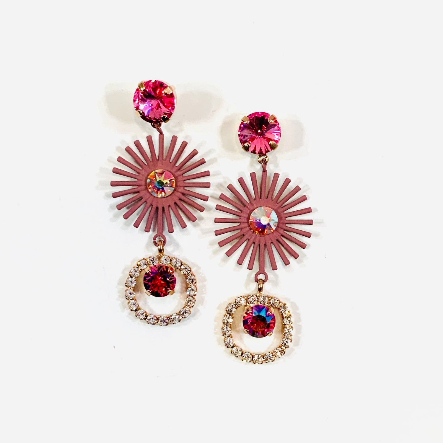 Flower Sunburst Earrings in Pink - KaraMarie