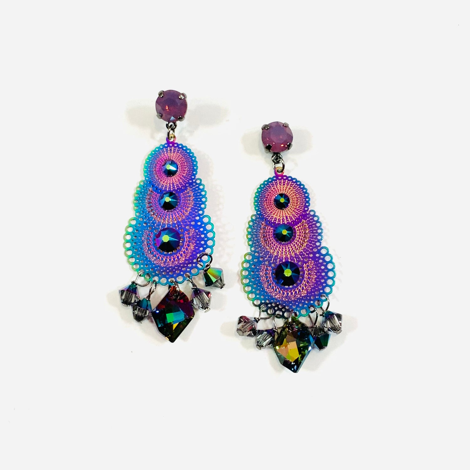 Cosmic Oil Slick Chandlier Earrings