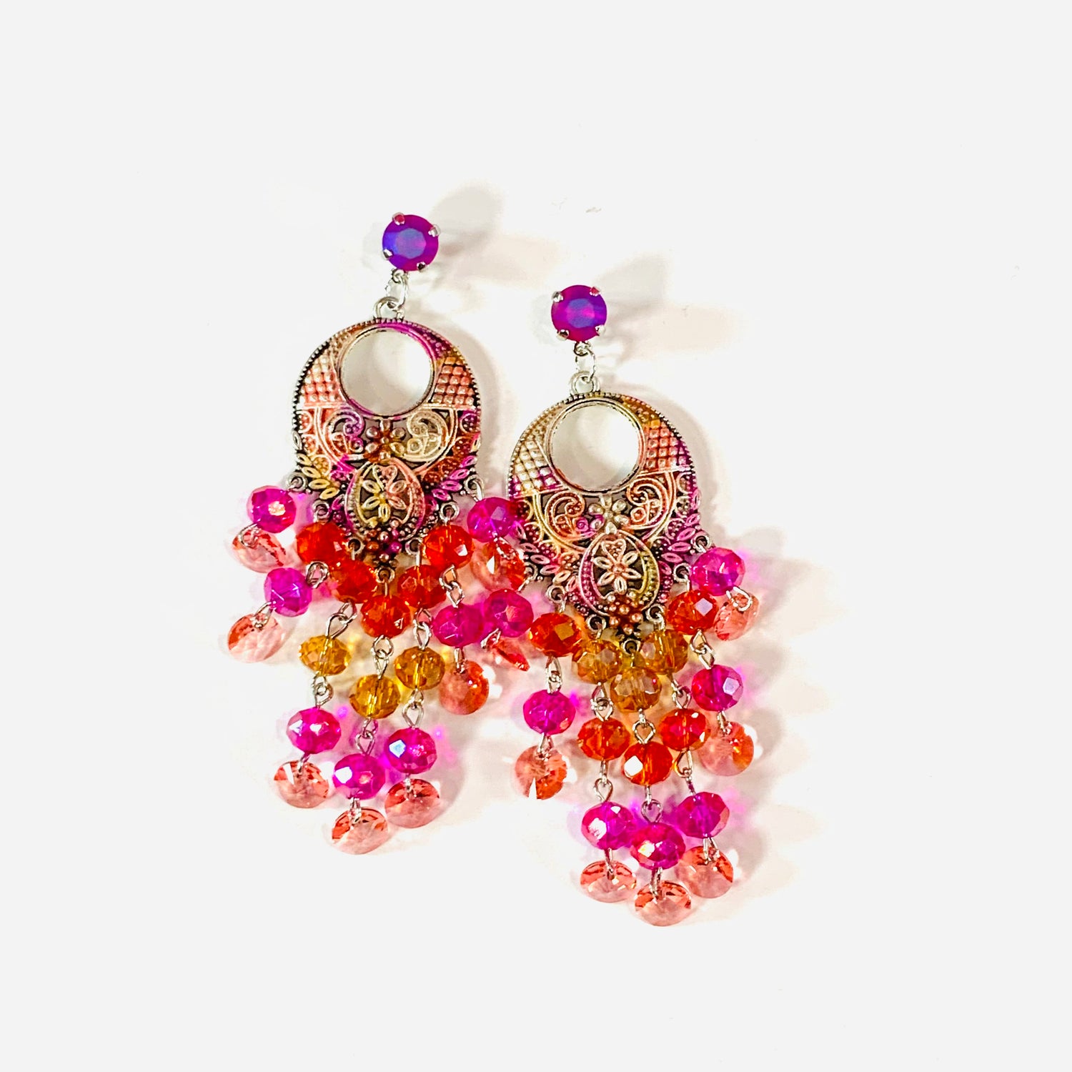Summer Nights Chandlier Earrings featuring Fuchsia Frost - KaraMarie