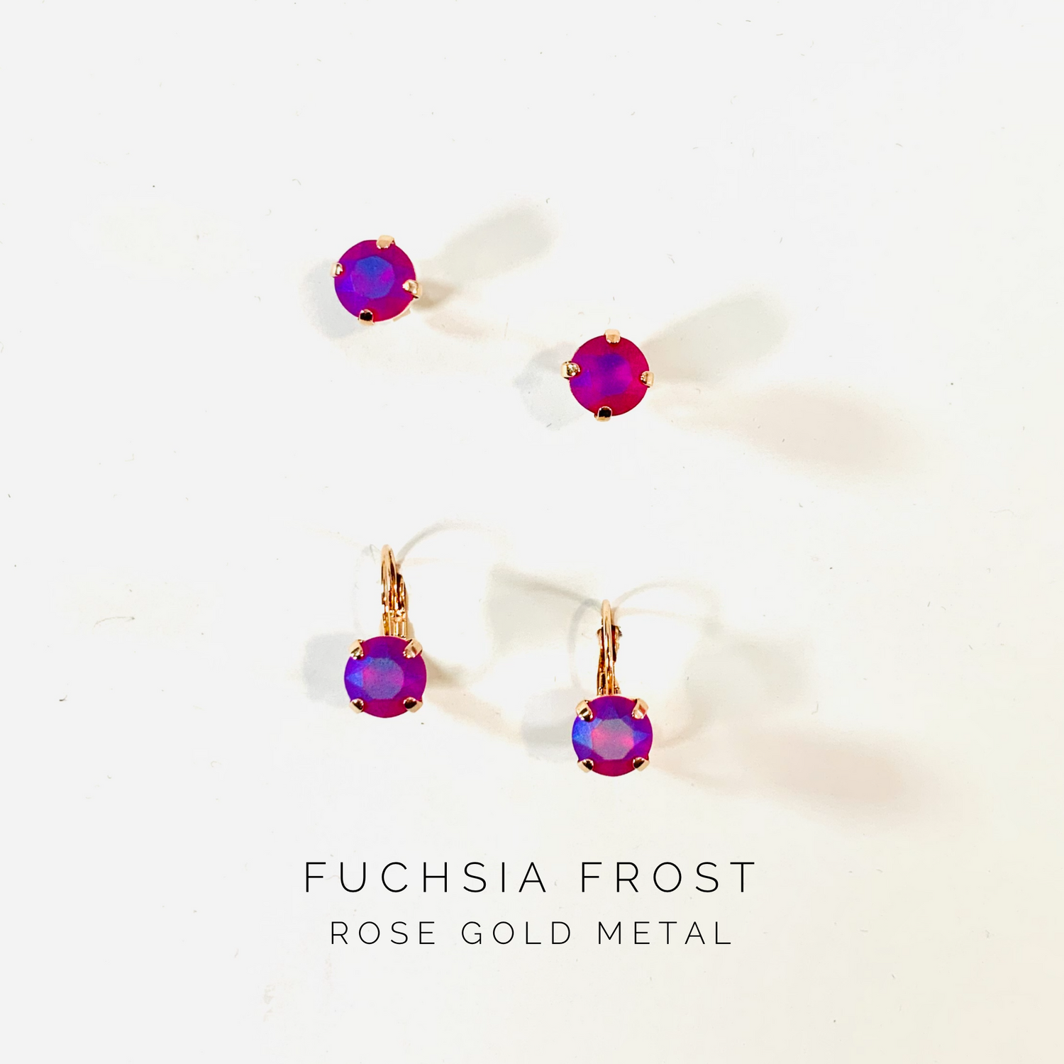 8mm Drop OR Post featuring Fuchsia Frost in Rose Gold Metal - KaraMarie