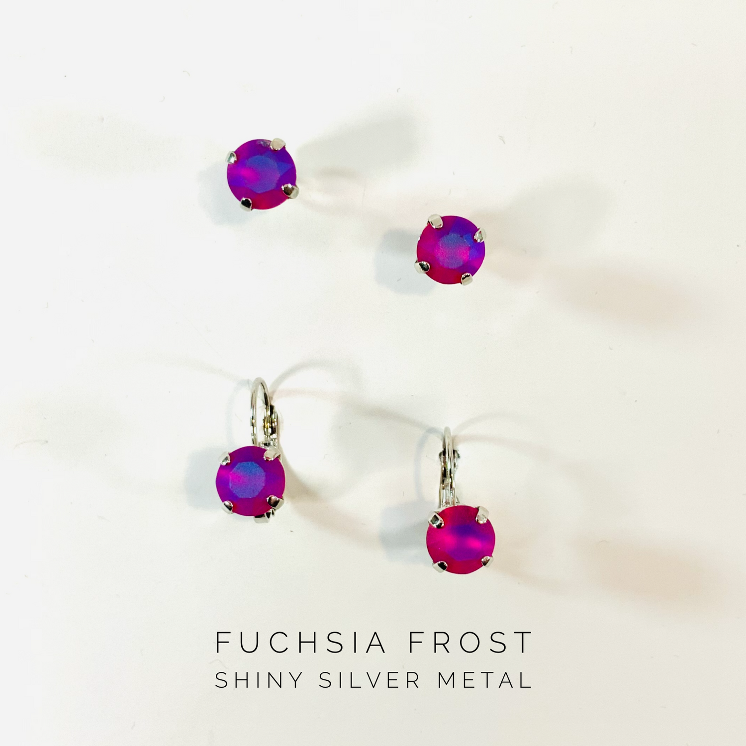 8mm Drop OR Post featuring Fuchsia Frost in Shiny Silver Metal
