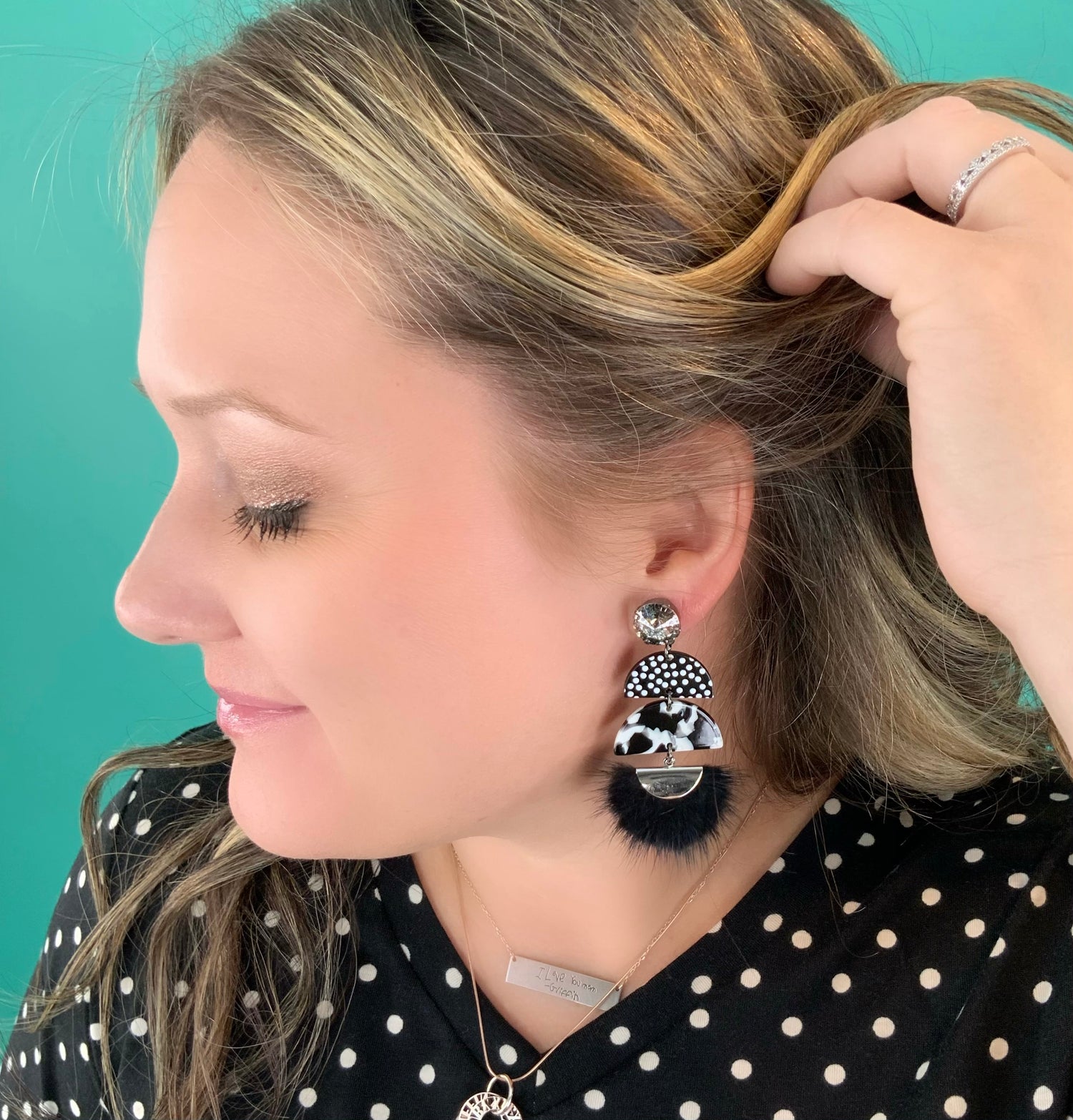 Black + White Polka Dot Faux Fur Earrings - KaraMarie