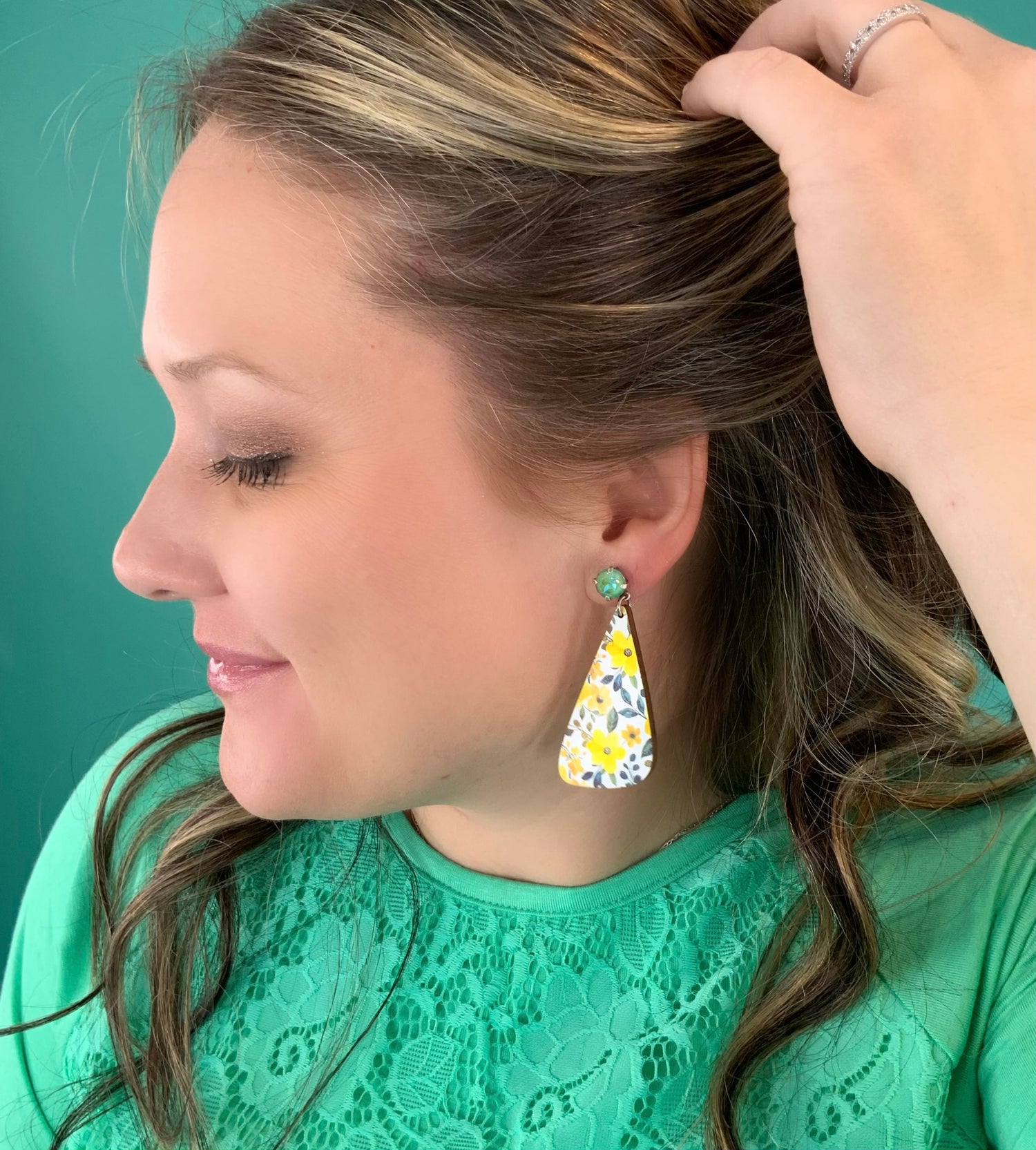 Yellow Floral Wood Earrings