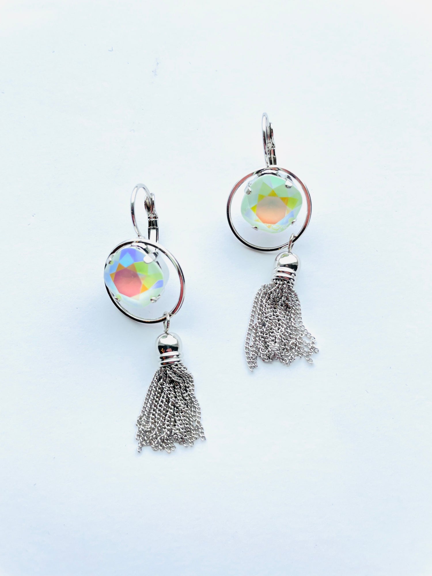 Square Cushion Earring with Hoop in Ultra Mint AB