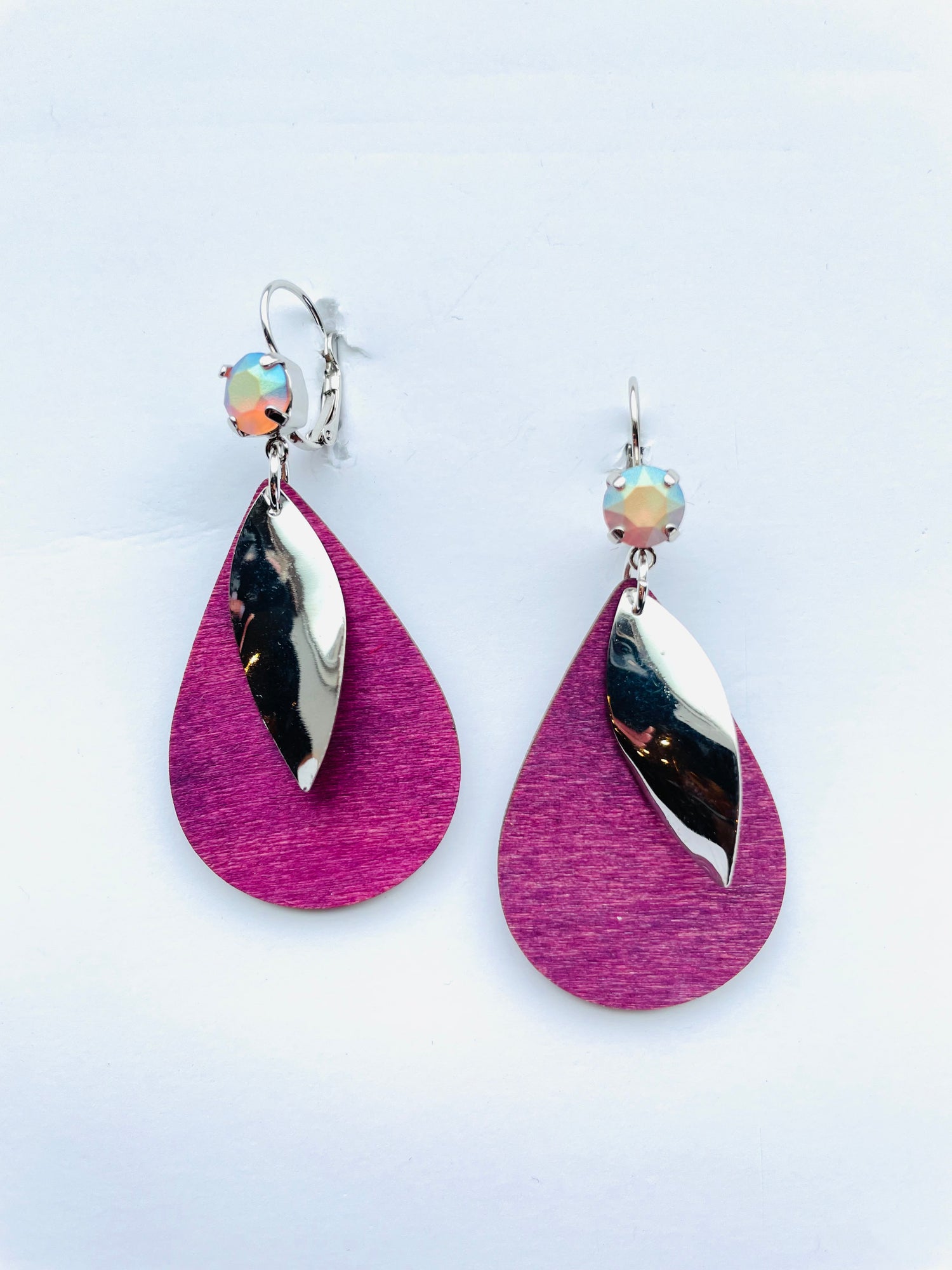 Purple Wood Earrings in Blush Rose Pastel