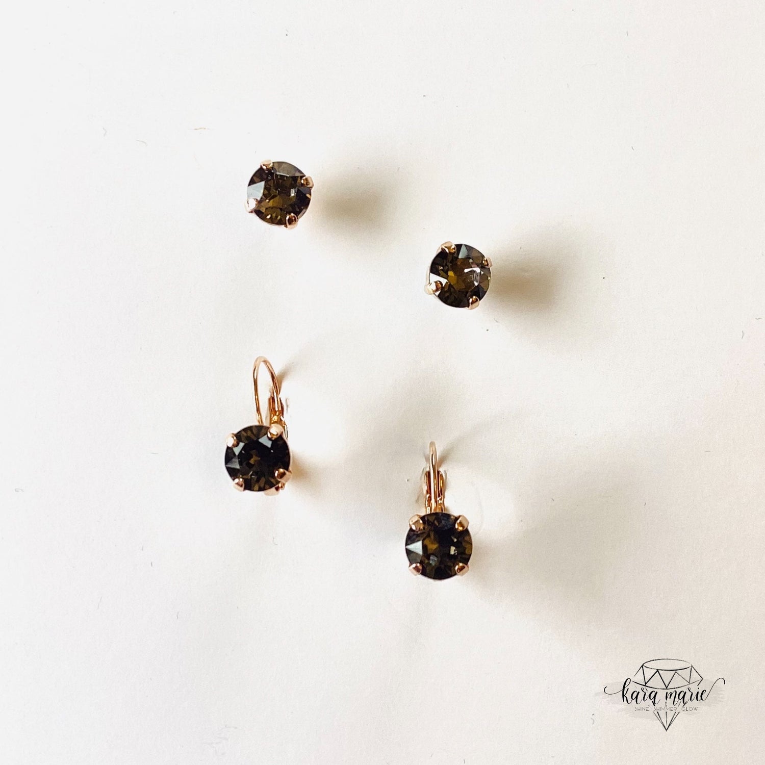 8mm Drop OR Post in Silver Night x Rose Gold Metal