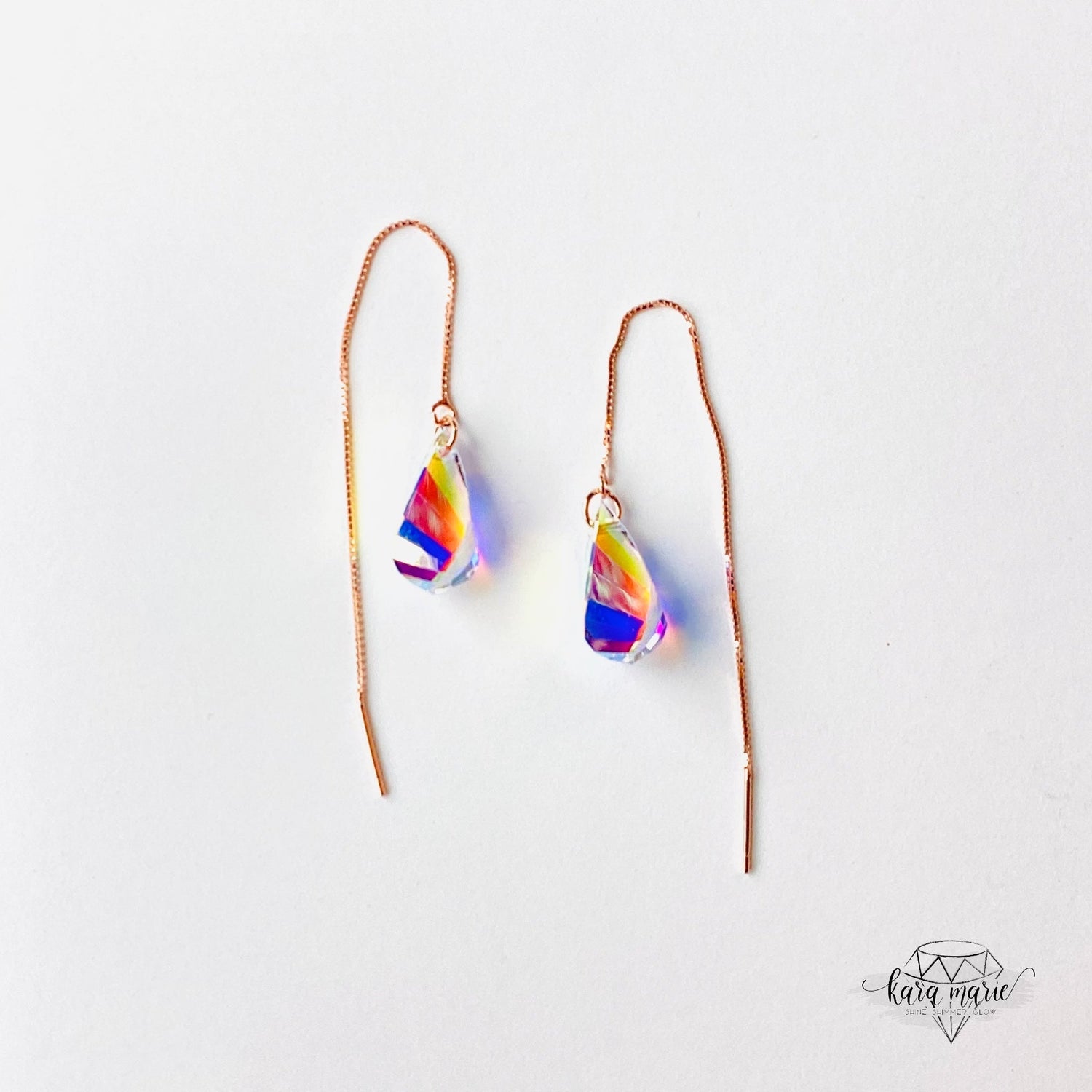 Helix Teardrop Thread Earrings in Crystal Aurora Borealis