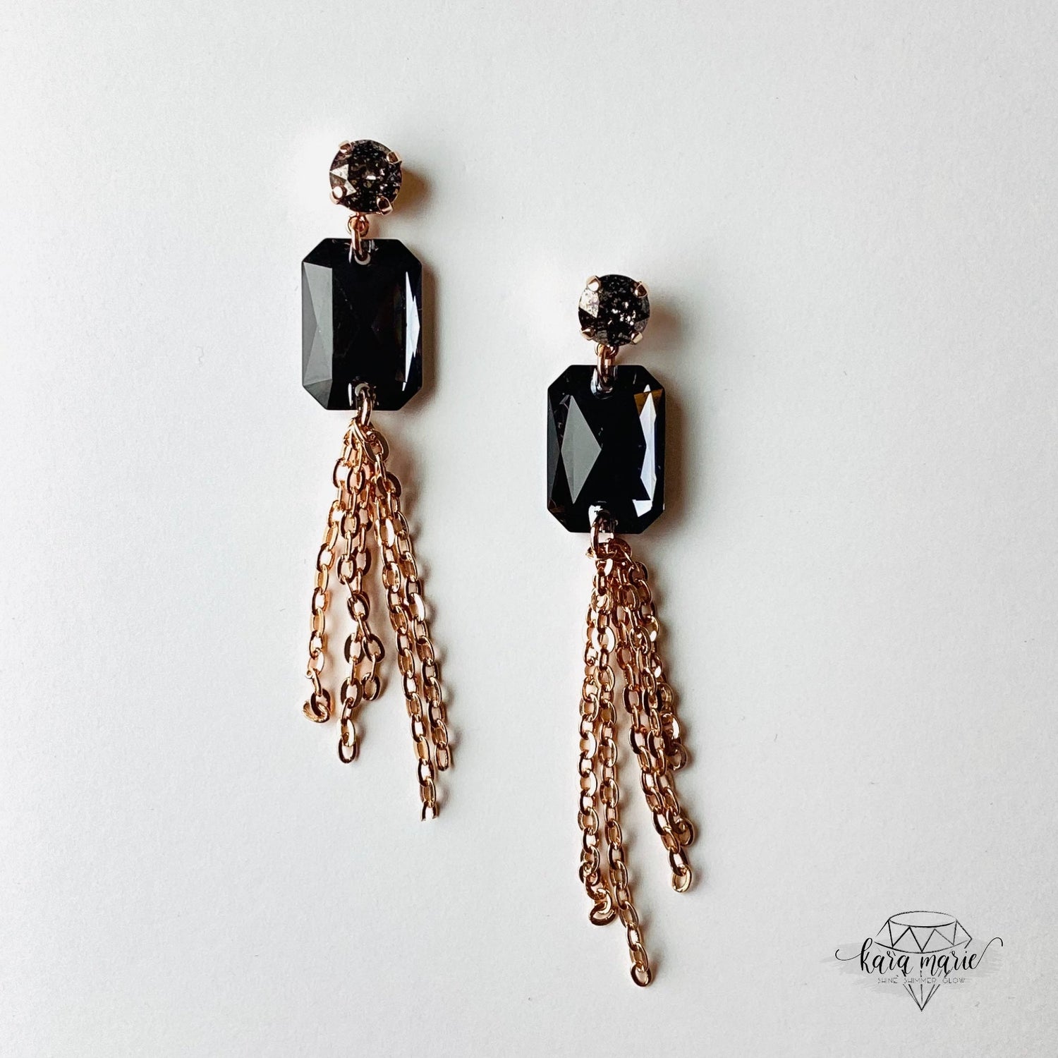 Emerald Cut Rose Gold x Silver Night Tassel Earrings