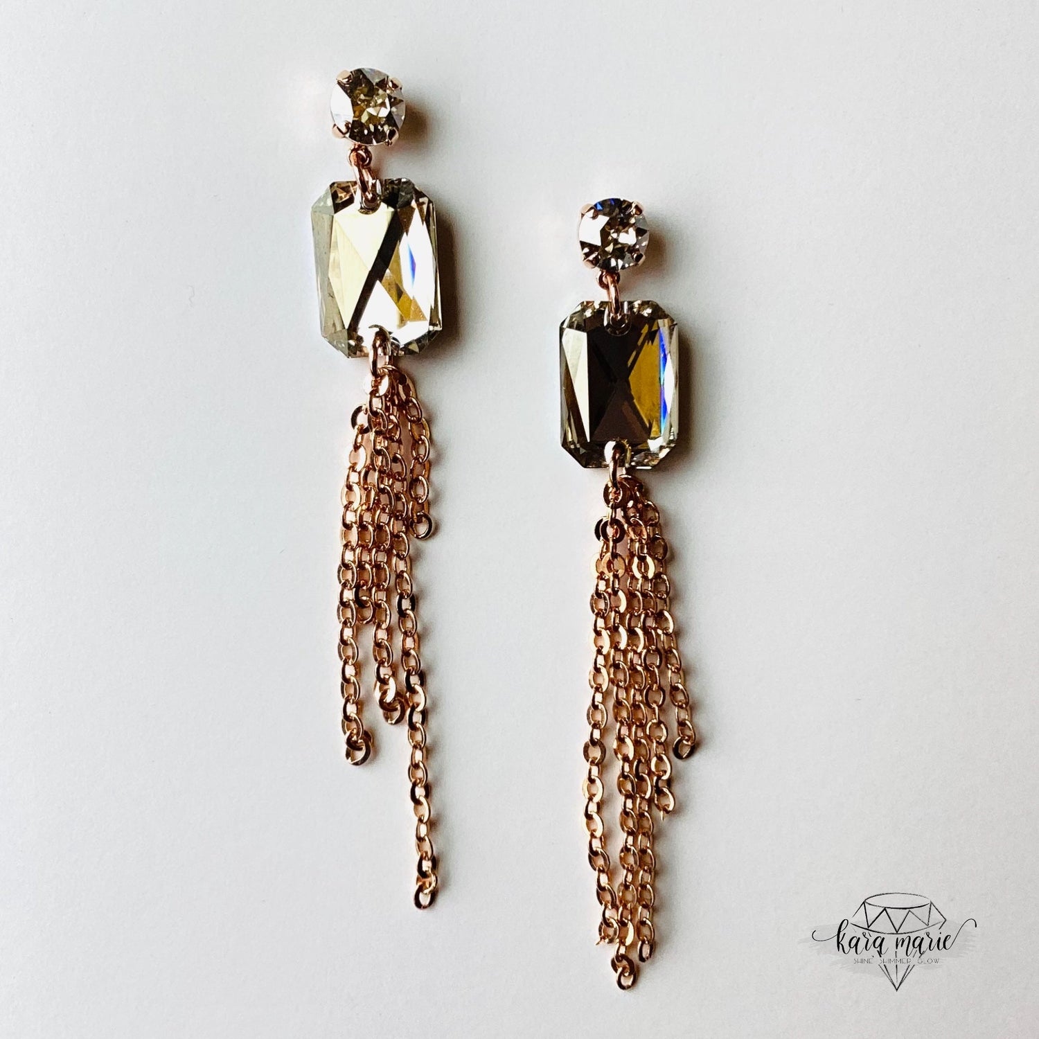 Emerald Cut Rose Gold x Silver Shade Tassel Earrings