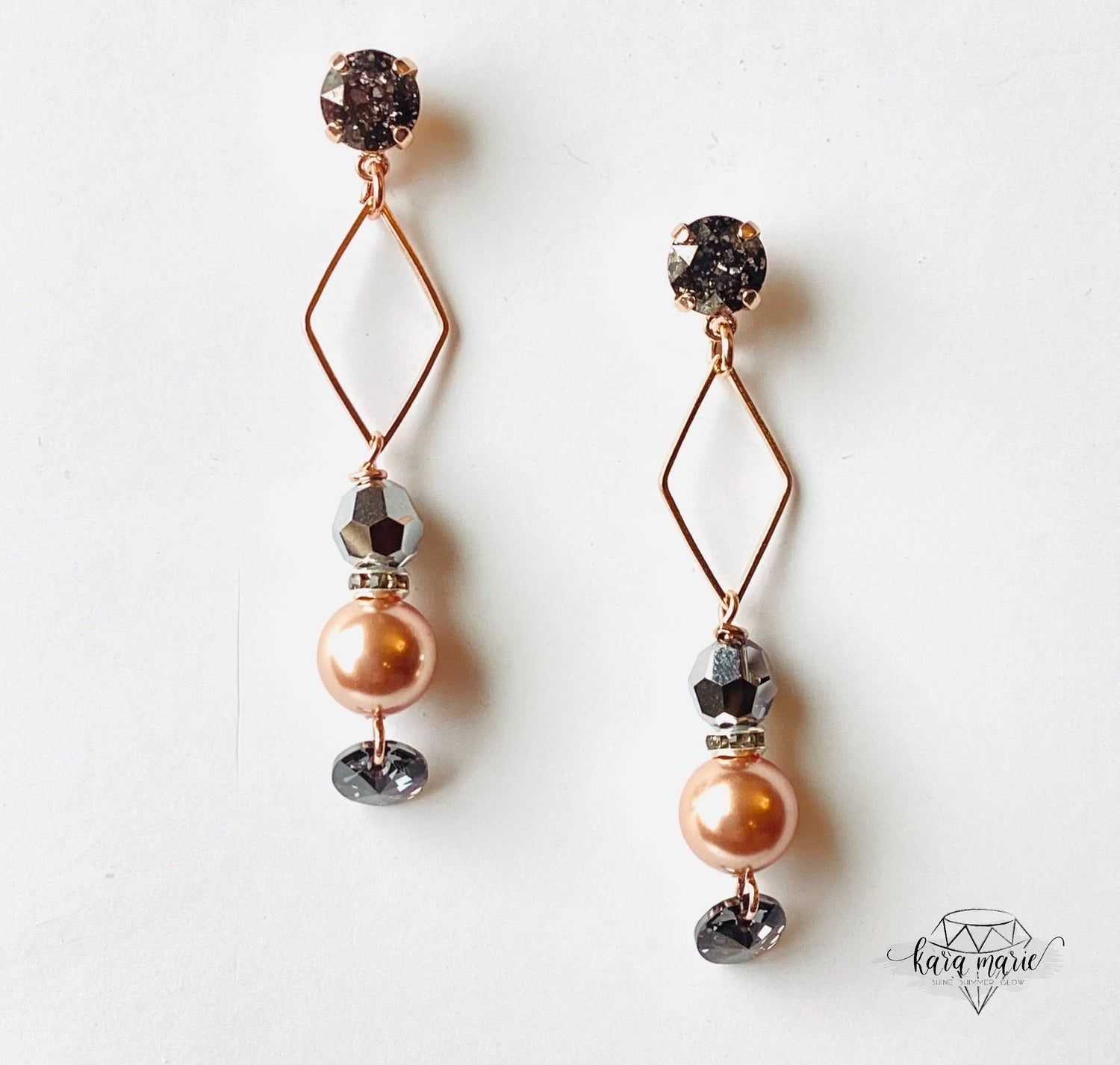 Rose Gold x Silver Night Geometric Drop Earrings