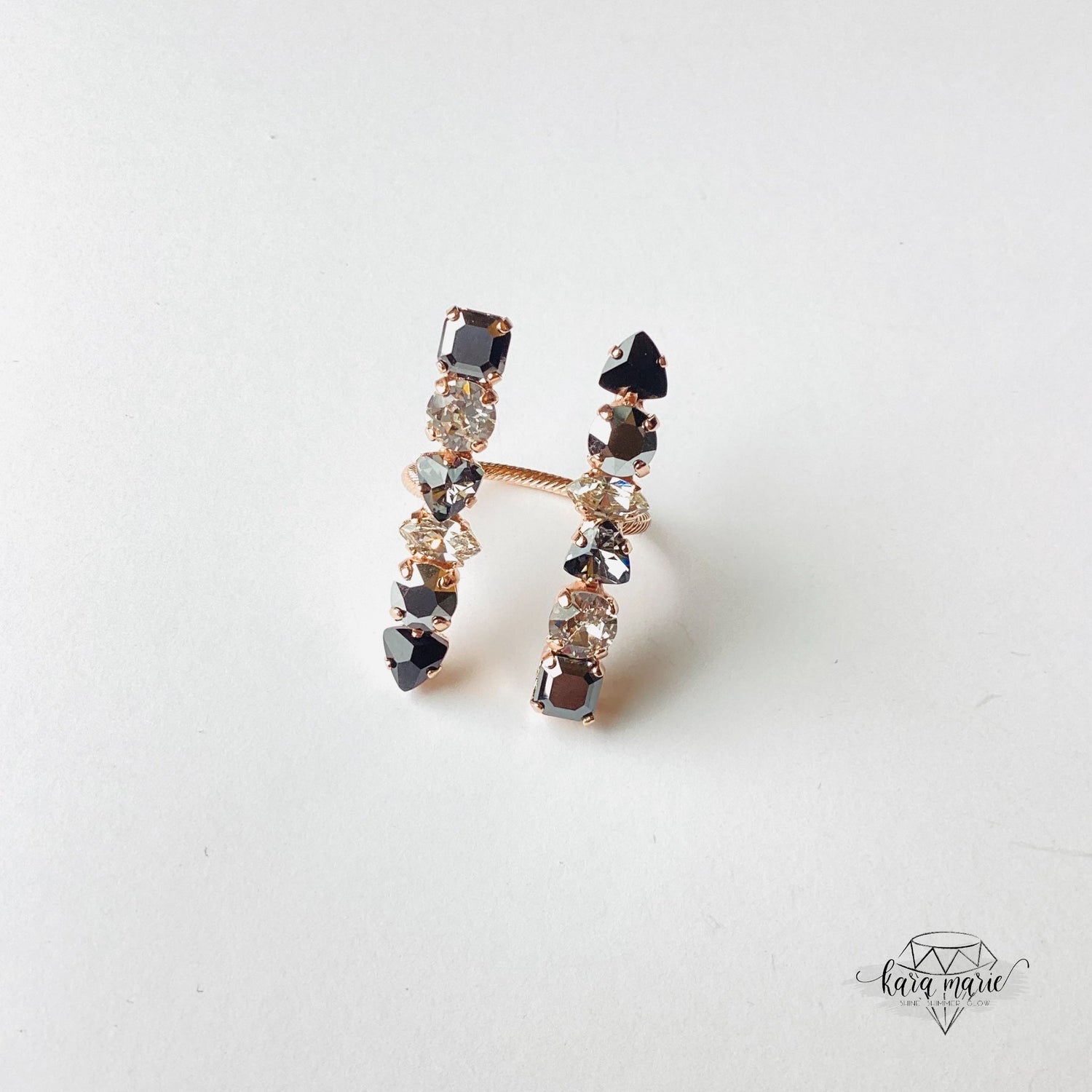 Tribal Sticks Bar Ring in Rose Gold x Silver x Silver Night