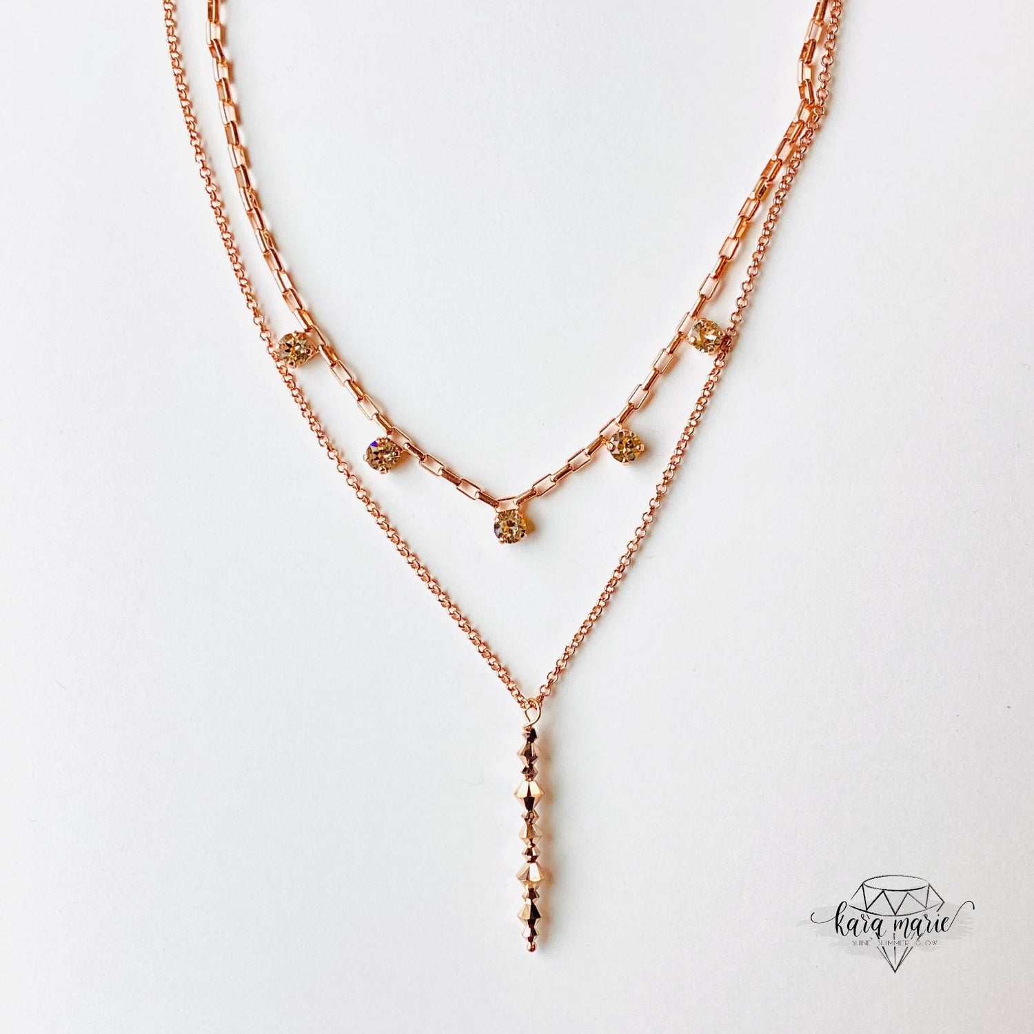 Rose Gold Elegance Double Necklace in Rose Gold x Light Silk