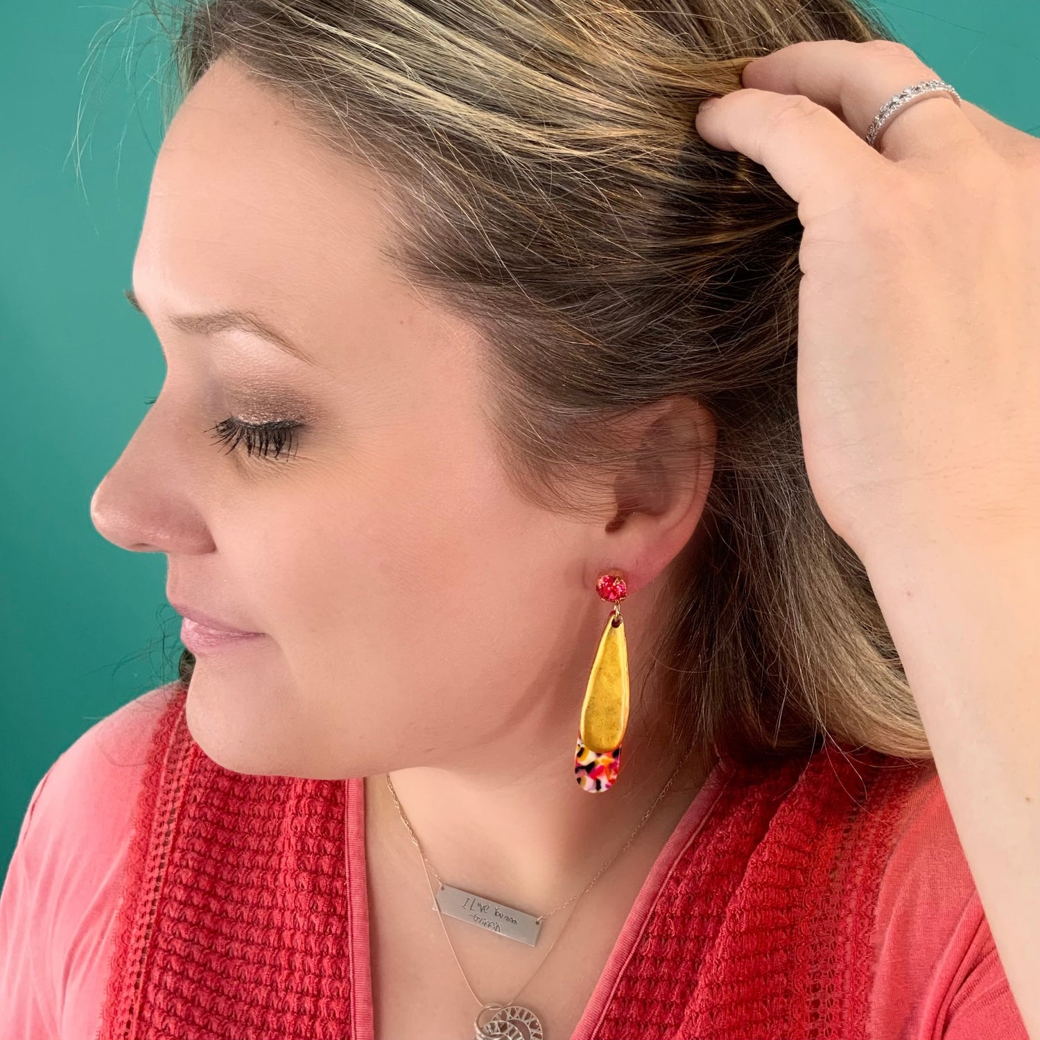 Gold Colorful Coral Teardrop Earrings