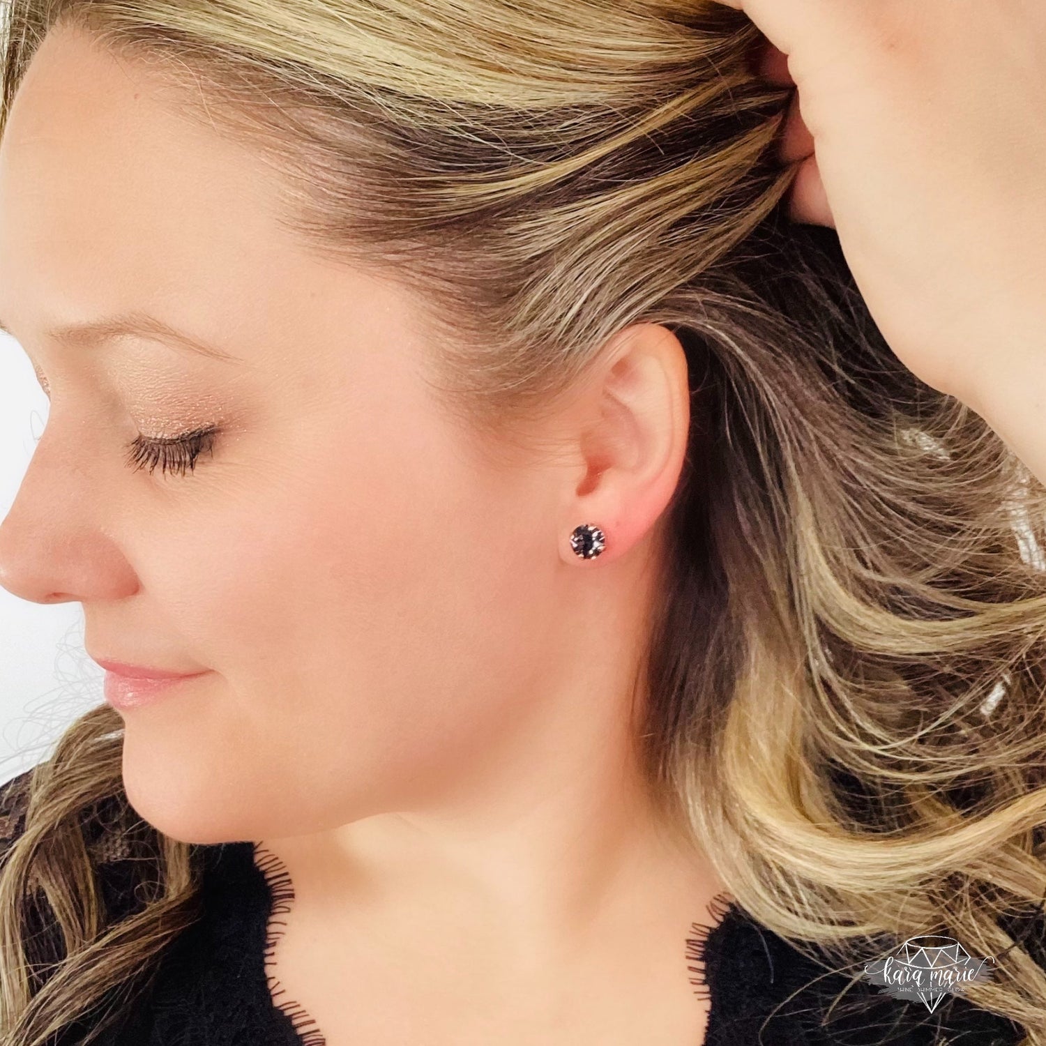 8mm Drop OR Post in Silver Night x Rose Gold Metal