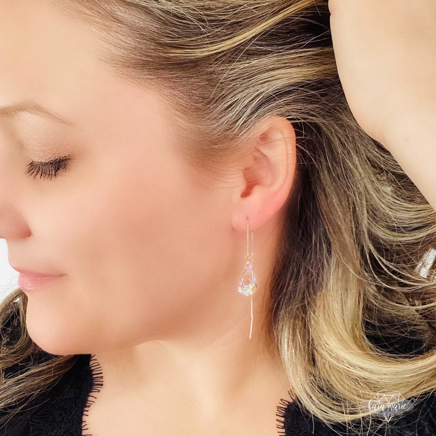 Helix Teardrop Thread Earrings in Crystal Aurora Borealis