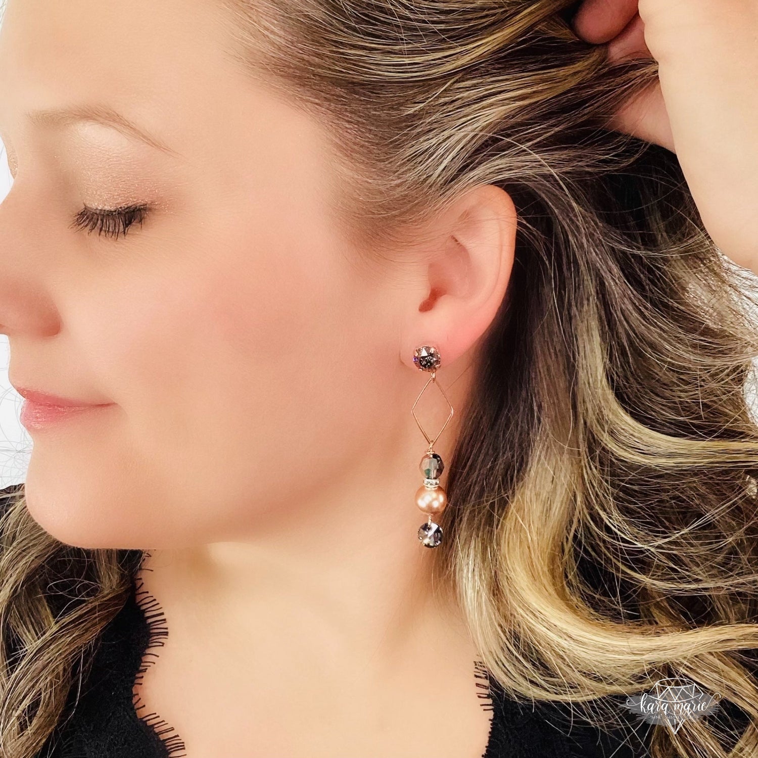 Rose Gold x Silver Night Geometric Drop Earrings
