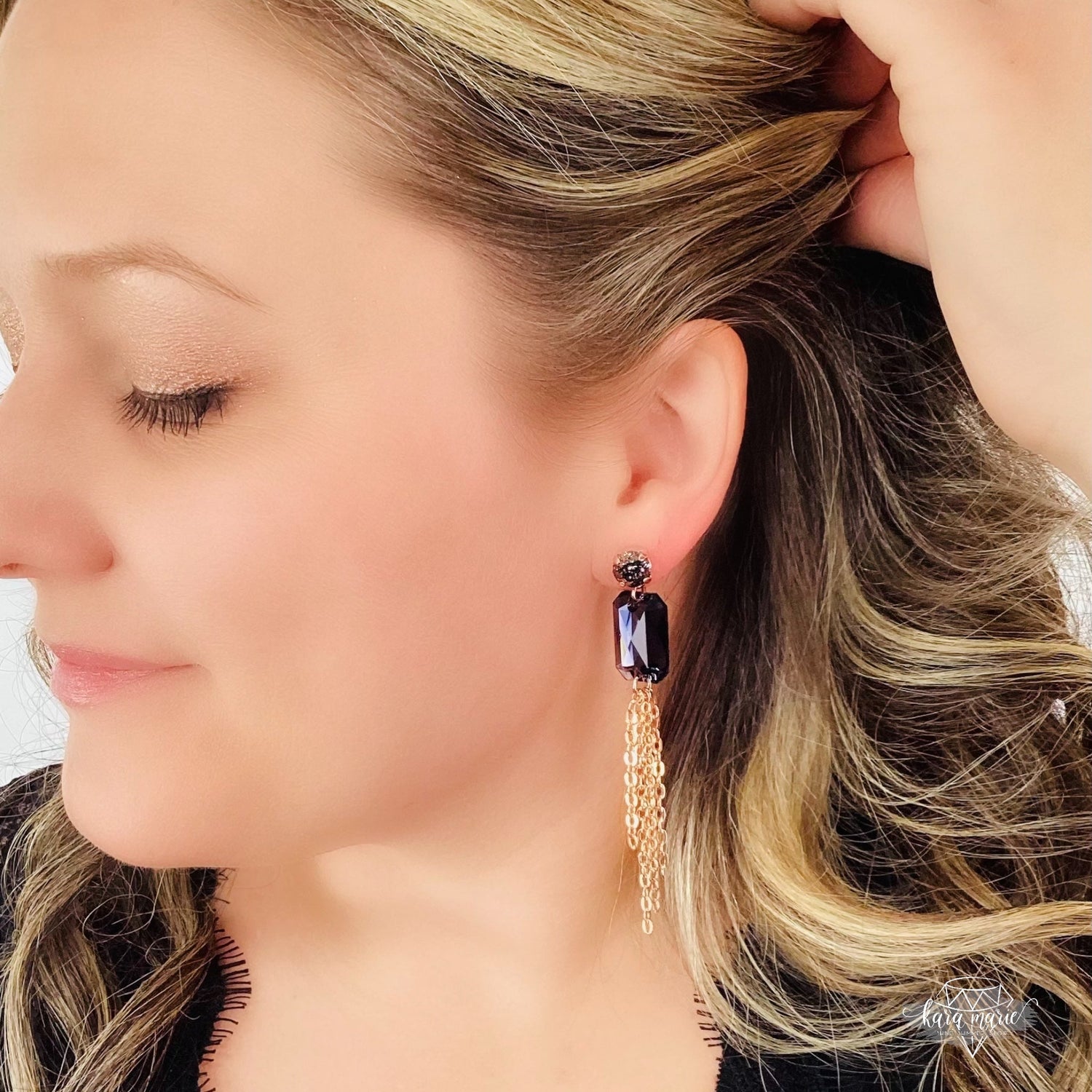 Emerald Cut Rose Gold x Silver Night Tassel Earrings