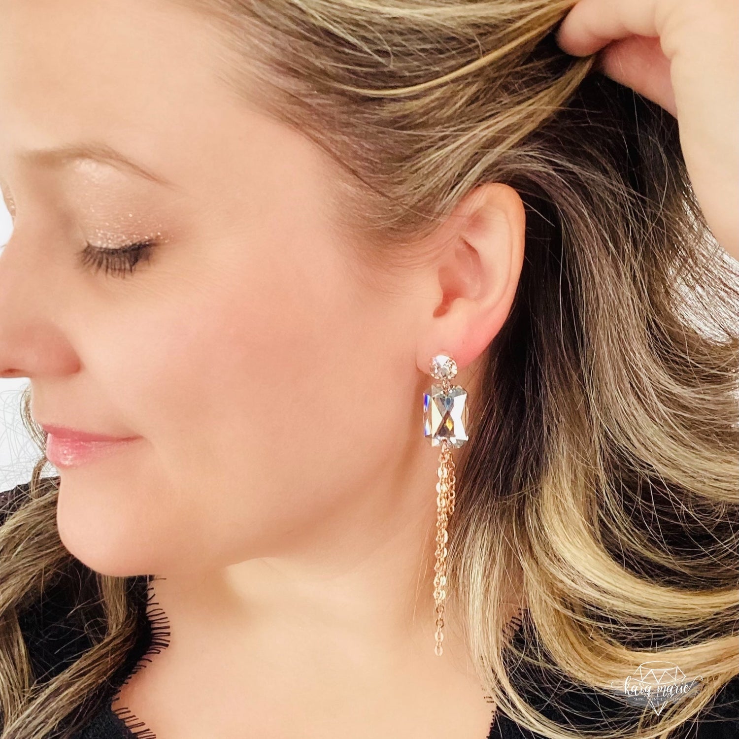 Emerald Cut Rose Gold x Silver Shade Tassel Earrings