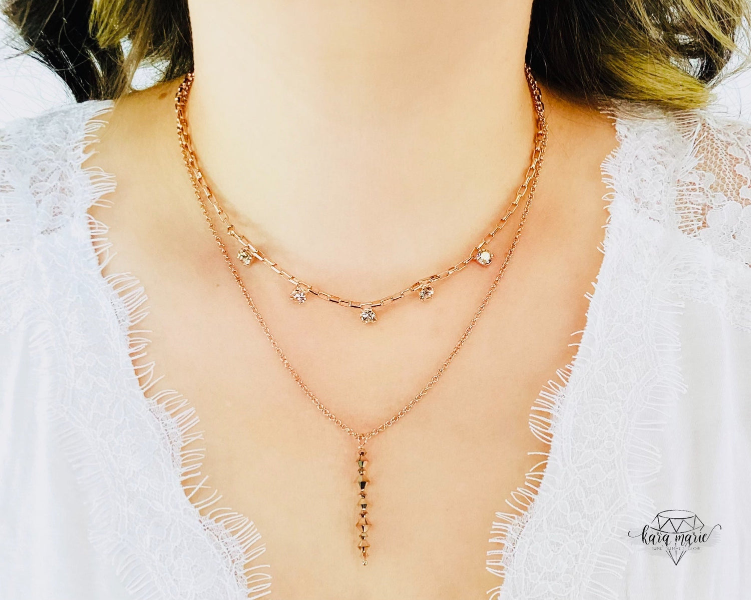 Rose Gold Elegance Double Necklace in Rose Gold x Light Silk
