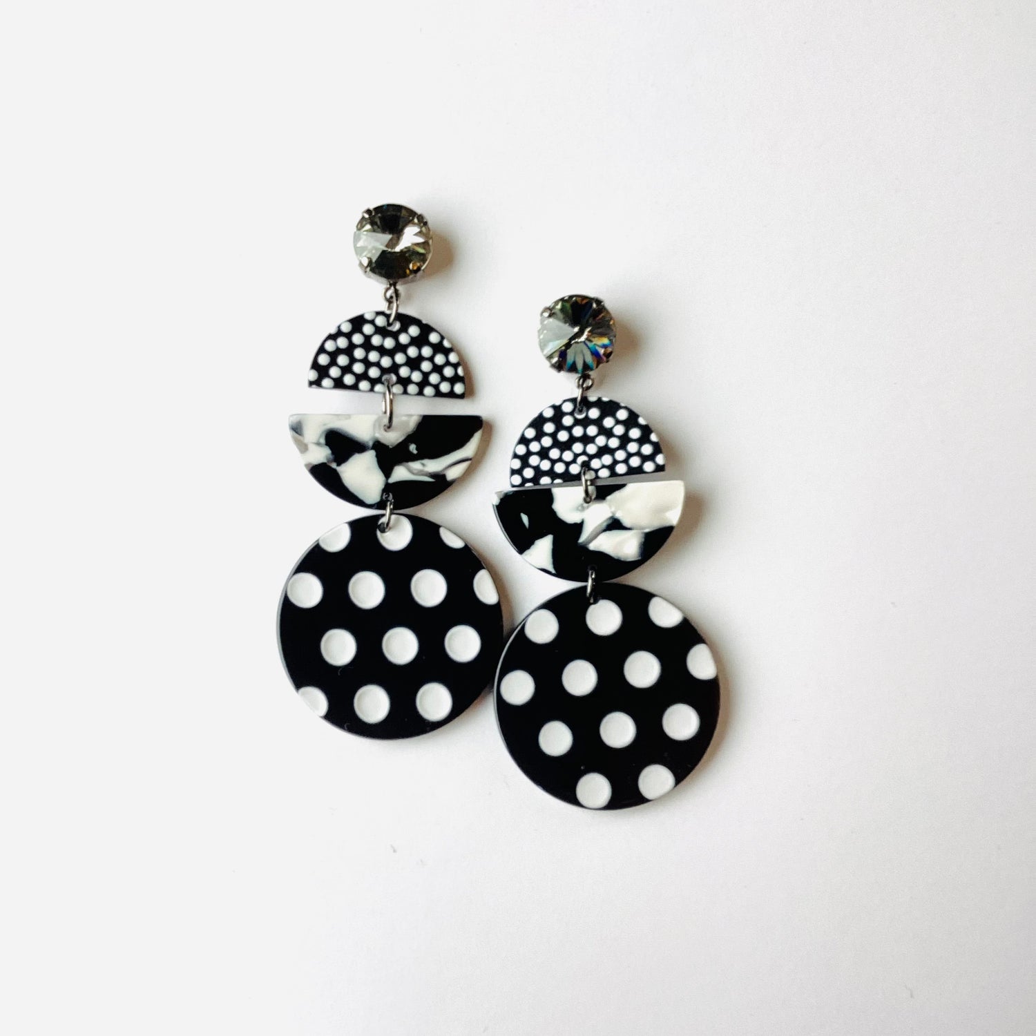 Black + White Marble + Polka Dot Earring
