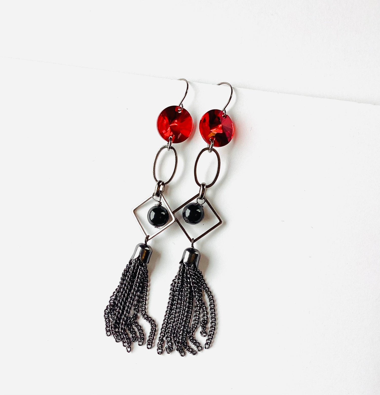 Red Hot Chain Tassel Earrings
