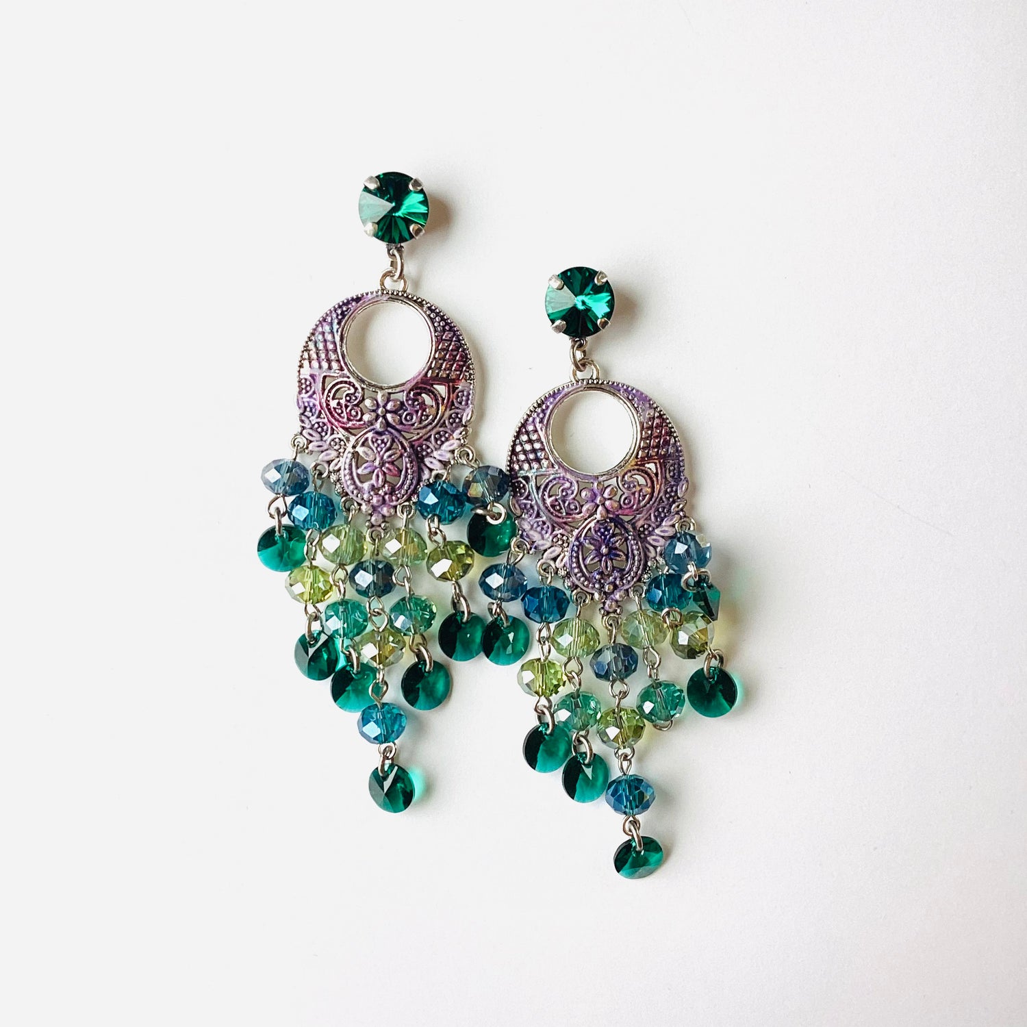 Chandlier Statement Earrings in Peacock - KaraMarie