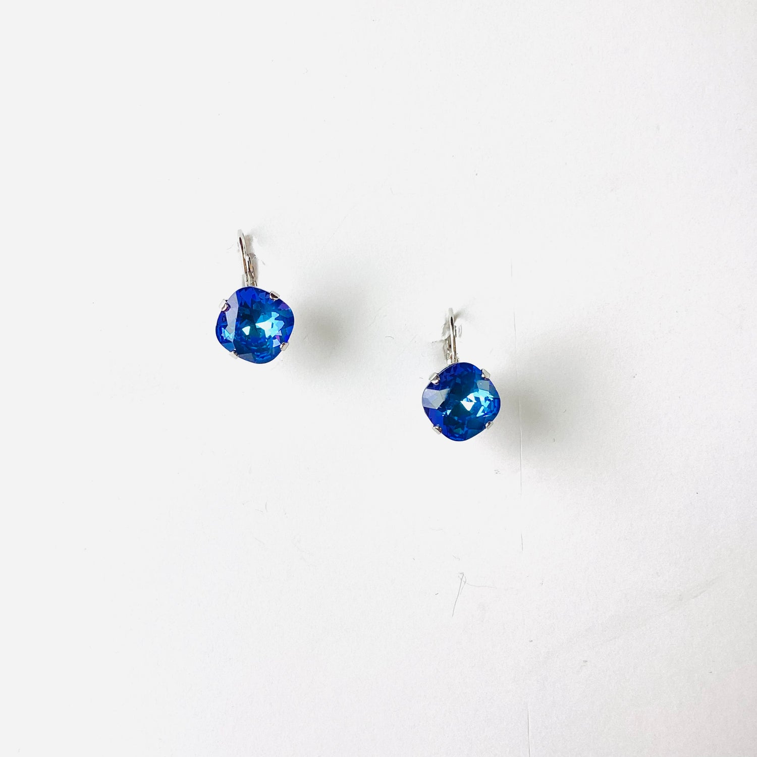 12mm Square Cushion Drop Earring in Royal Blue DeLite