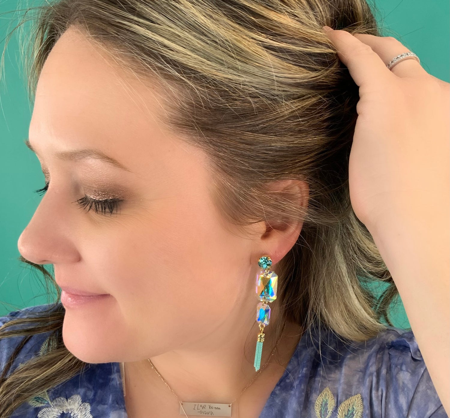 Mint Rainbow Tassel Earrings