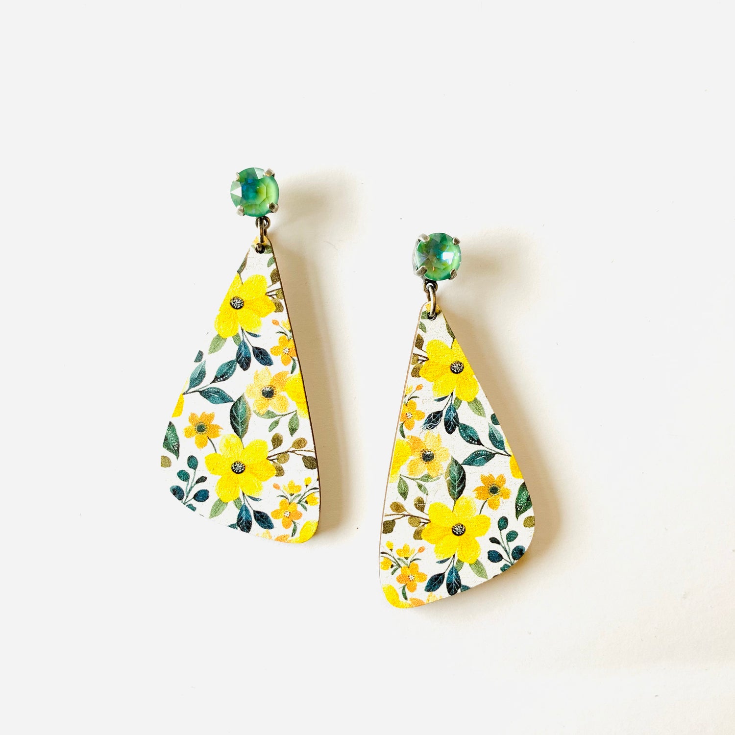 Yellow Floral Wood Earrings
