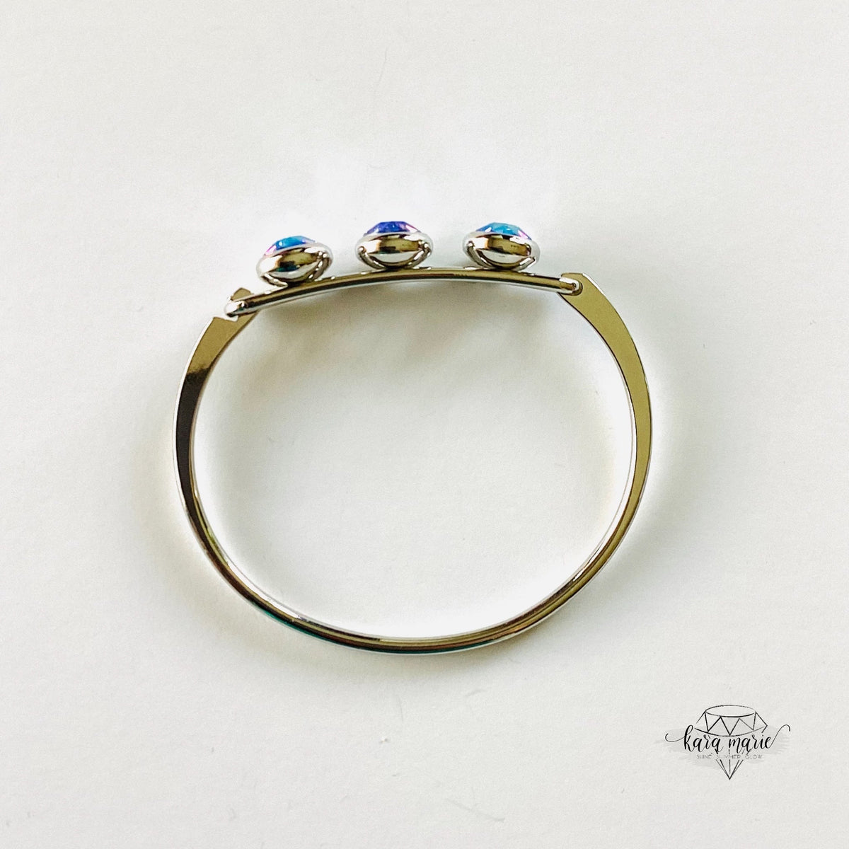 Open Bangle Bracelet in Light Sapphire Aurora Borealis - KaraMarie