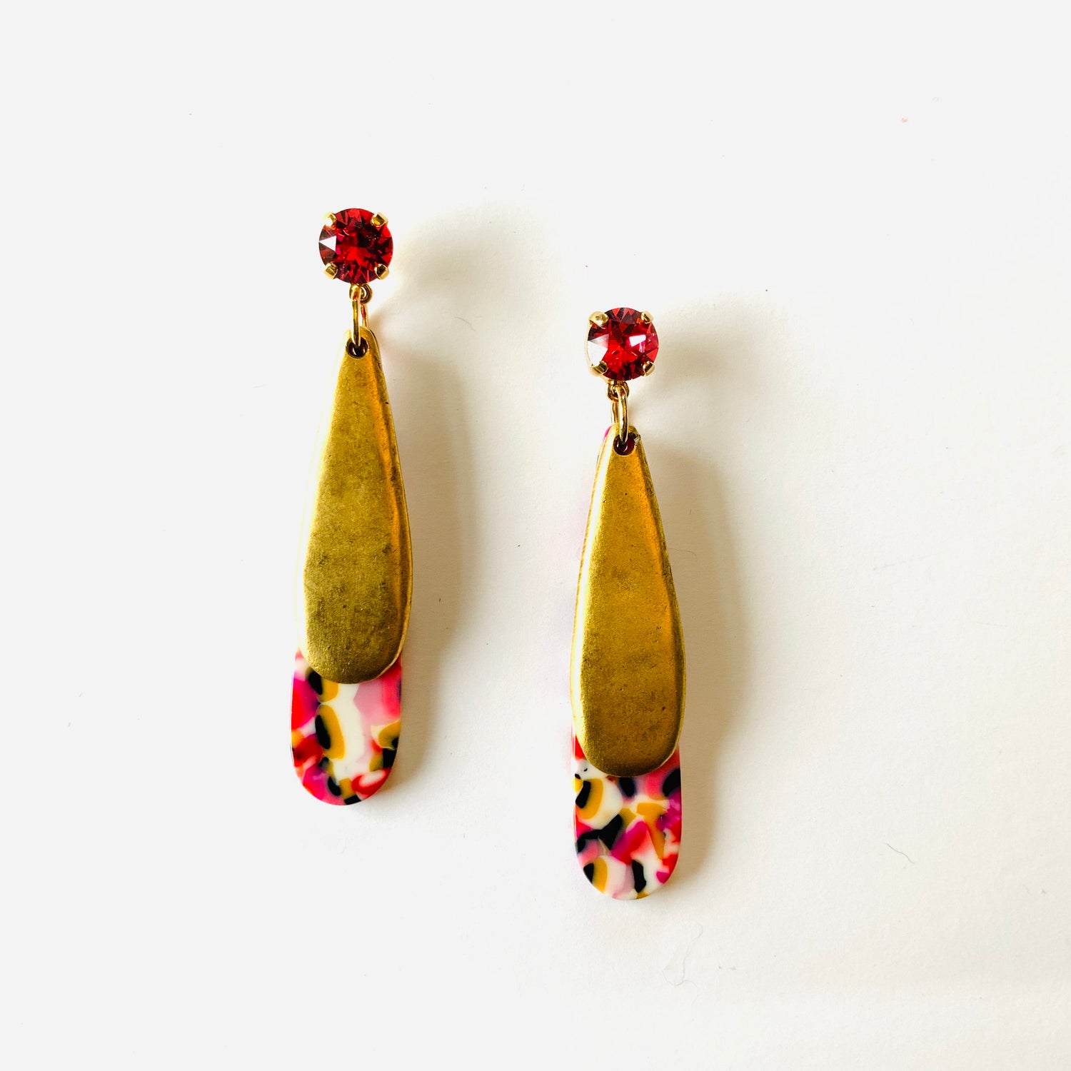 Gold Colorful Coral Teardrop Earrings