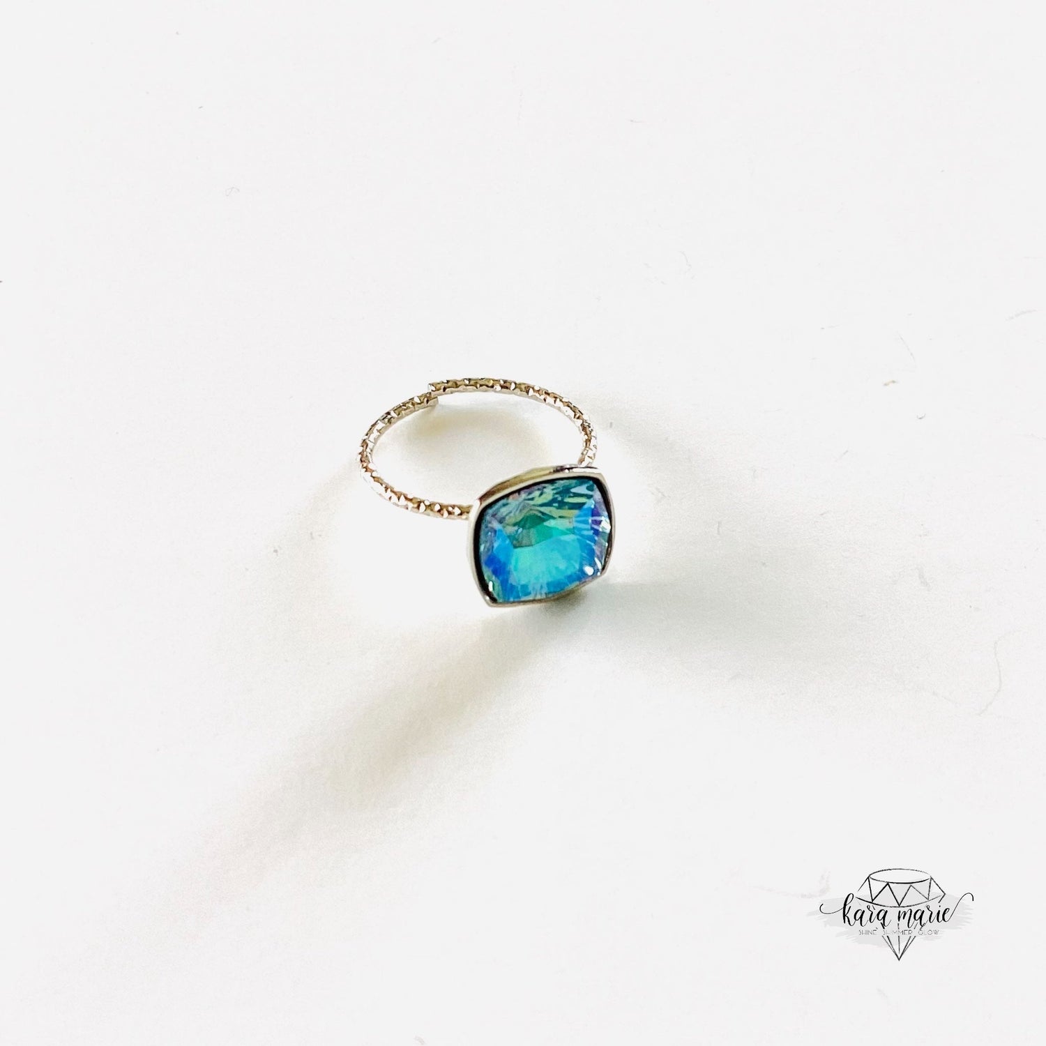 Mystic Square Ring in Aqua Glacier Blue