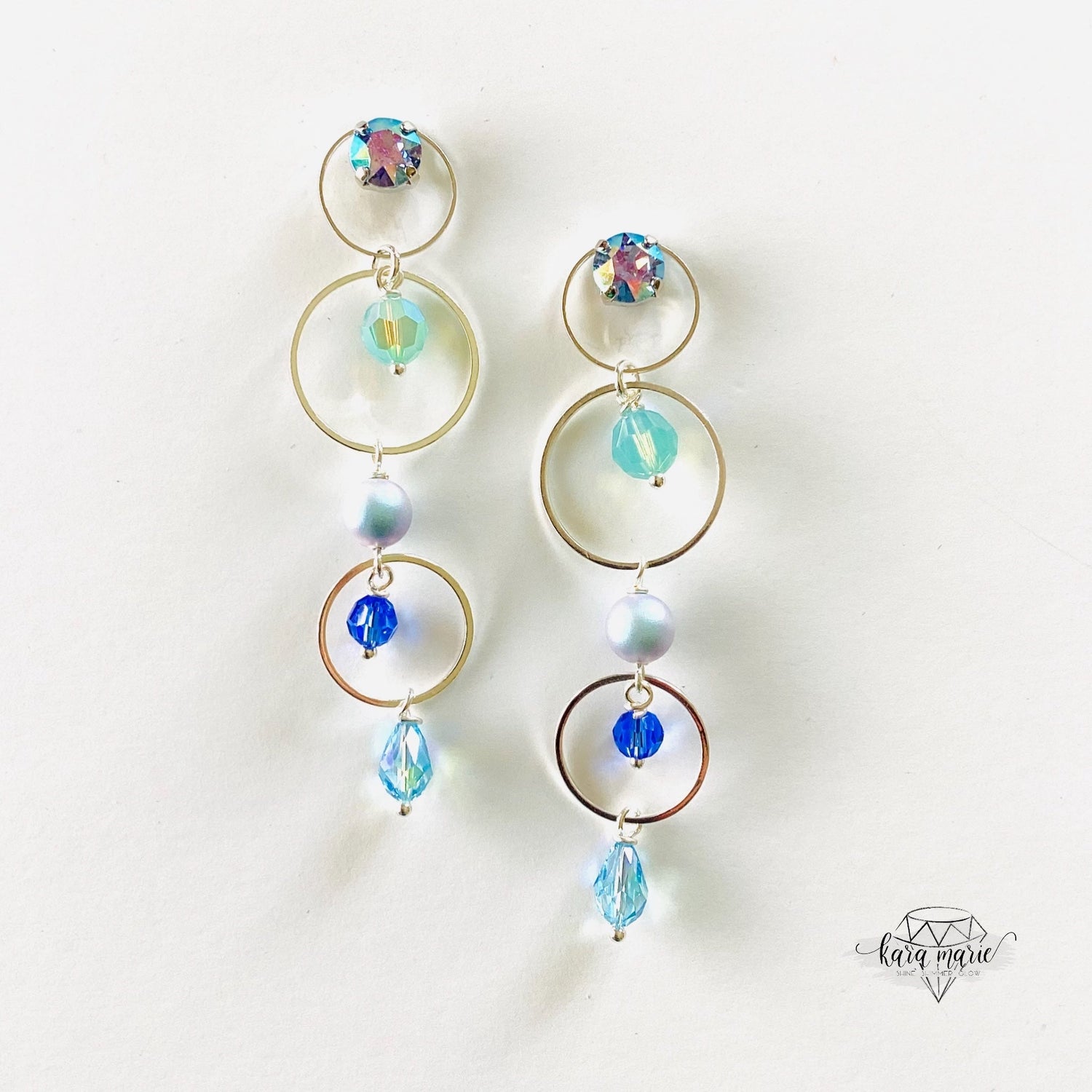 Floating Long Earrings in Blue Hues