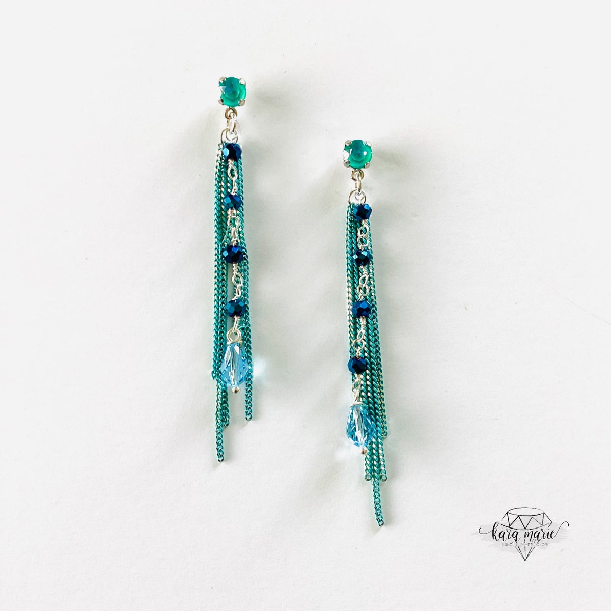 Titanium Pyrite Chain Fringe Earring in Blue Hues - KaraMarie