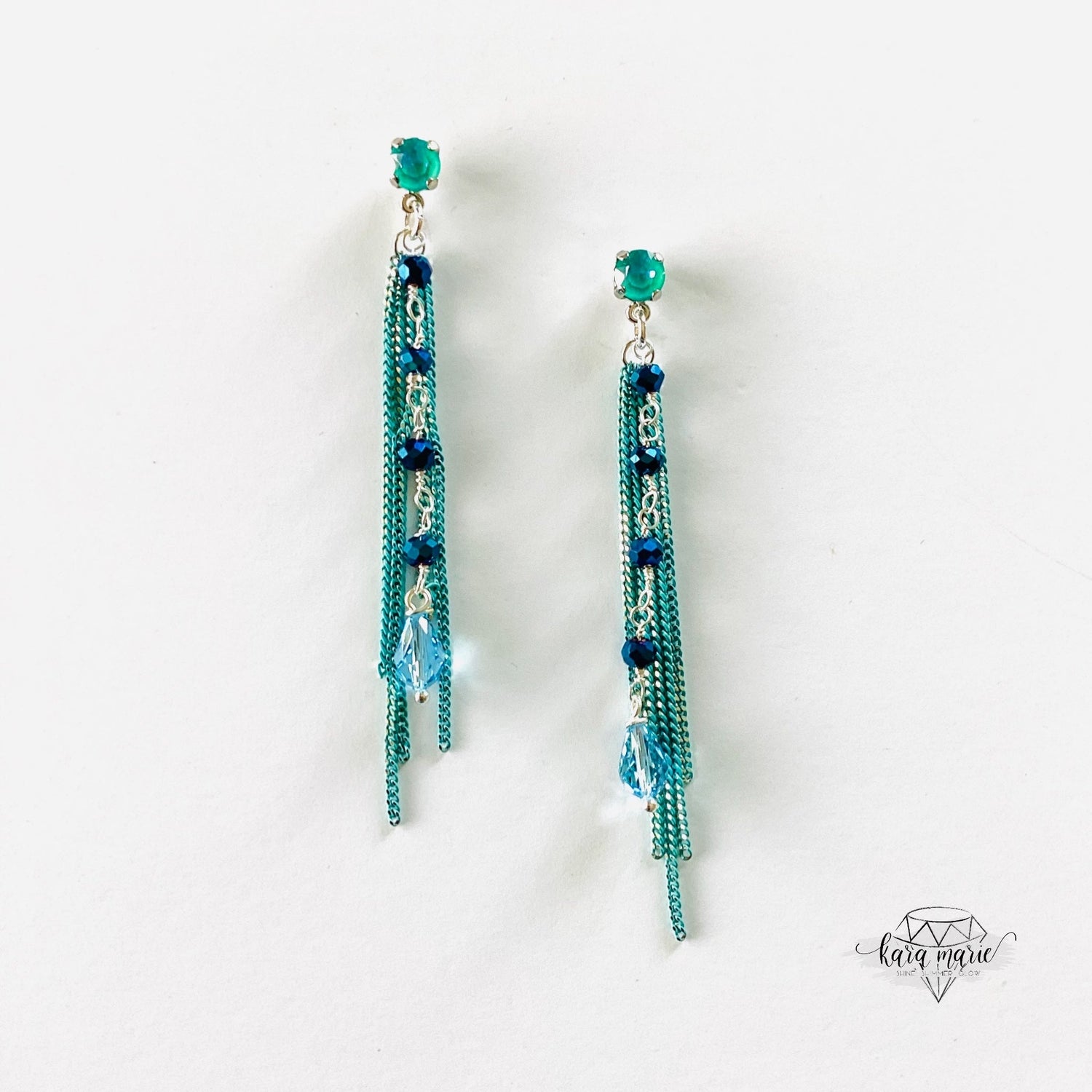 Titanium Pyrite Chain Fringe Earring in Blue Hues - KaraMarie
