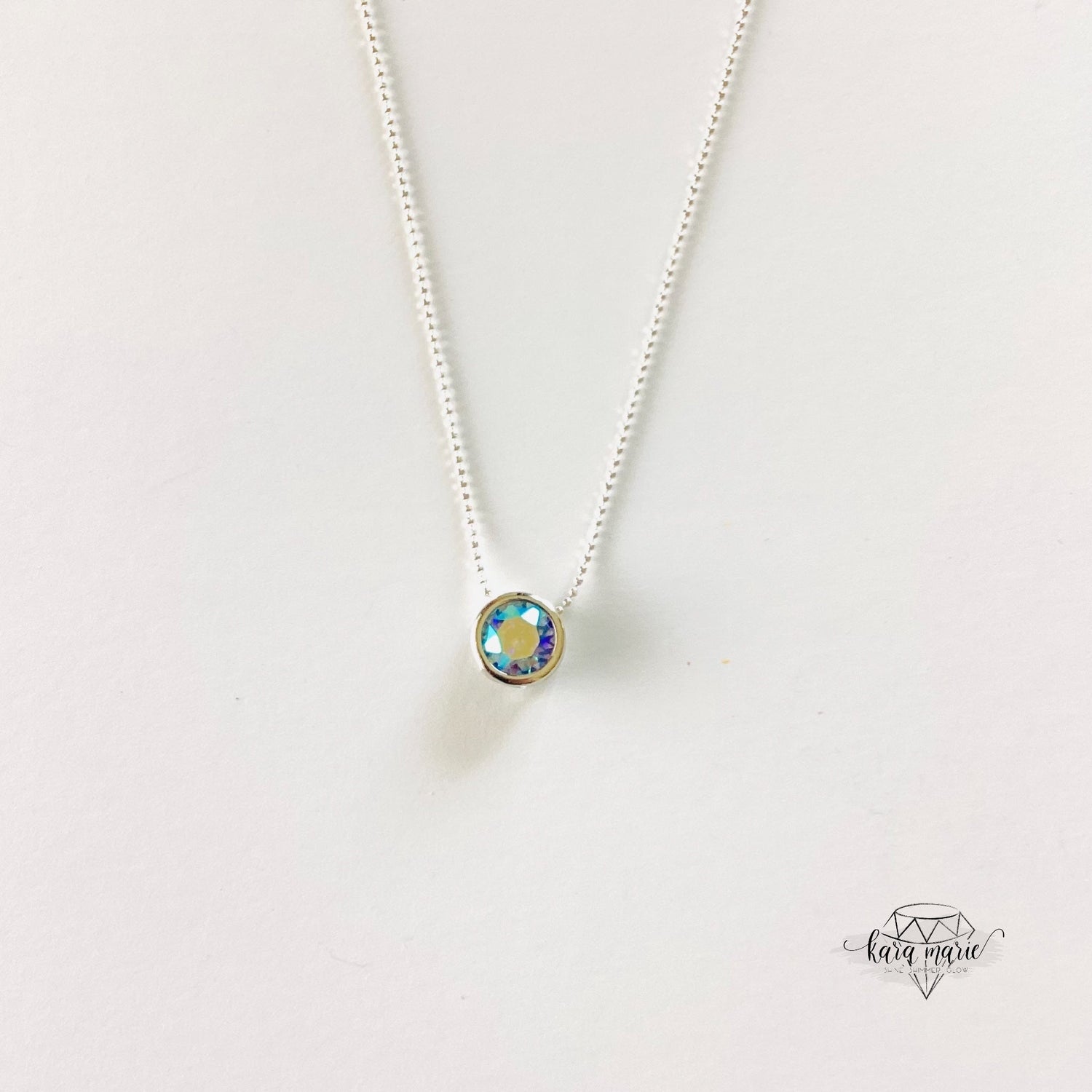 Simple Pendant Slide Necklace in Light Sapphire Aurora Borealis