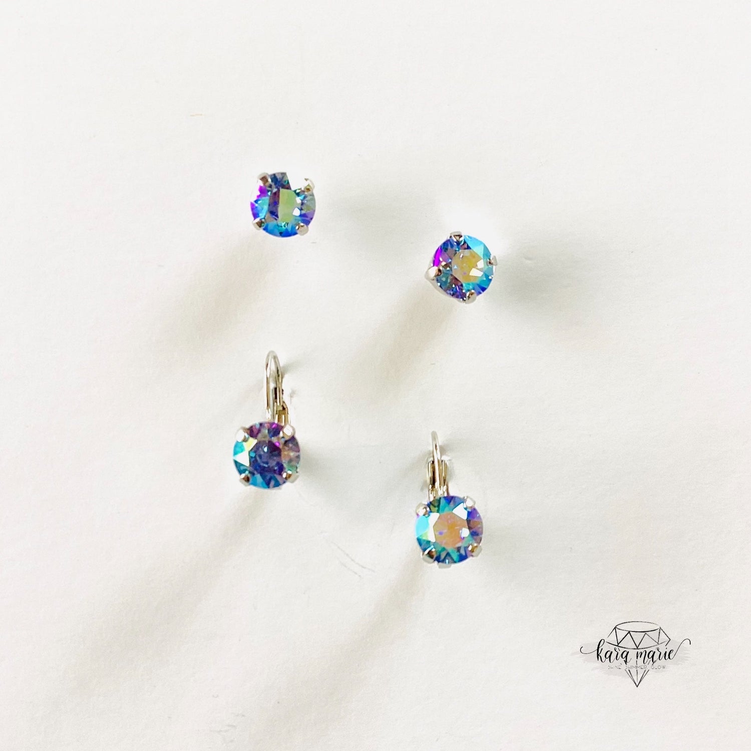 8mm Drop OR Post in Light Sapphire Aurora Borealis