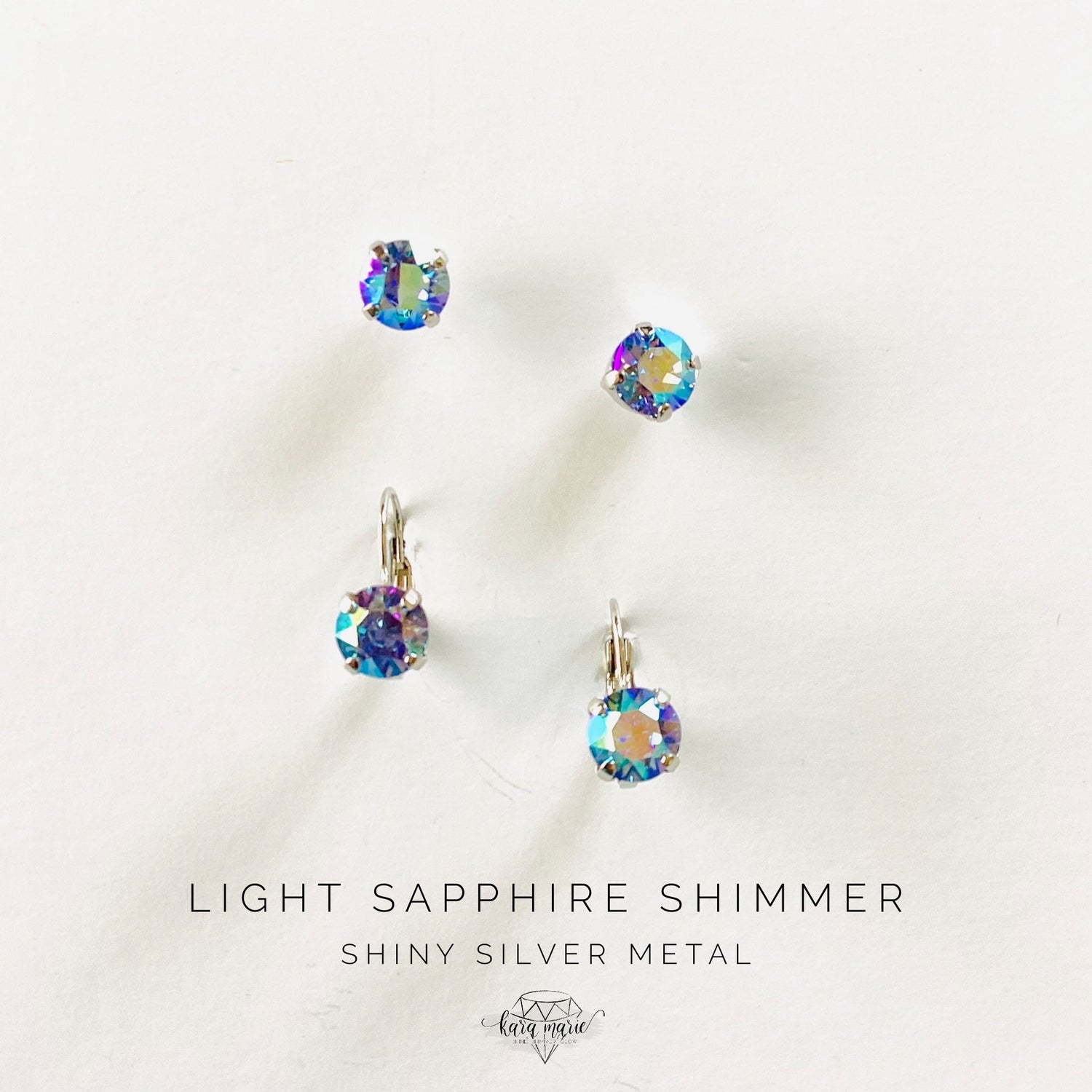 8mm Drop OR Post in Light Sapphire Aurora Borealis