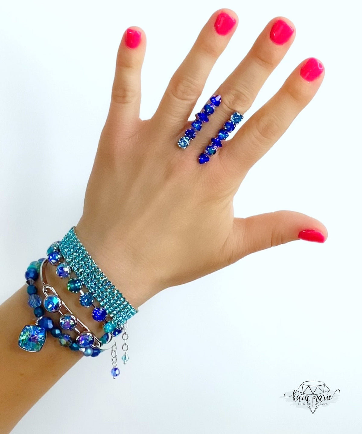 Open Bangle Bracelet in Light Sapphire Aurora Borealis - KaraMarie