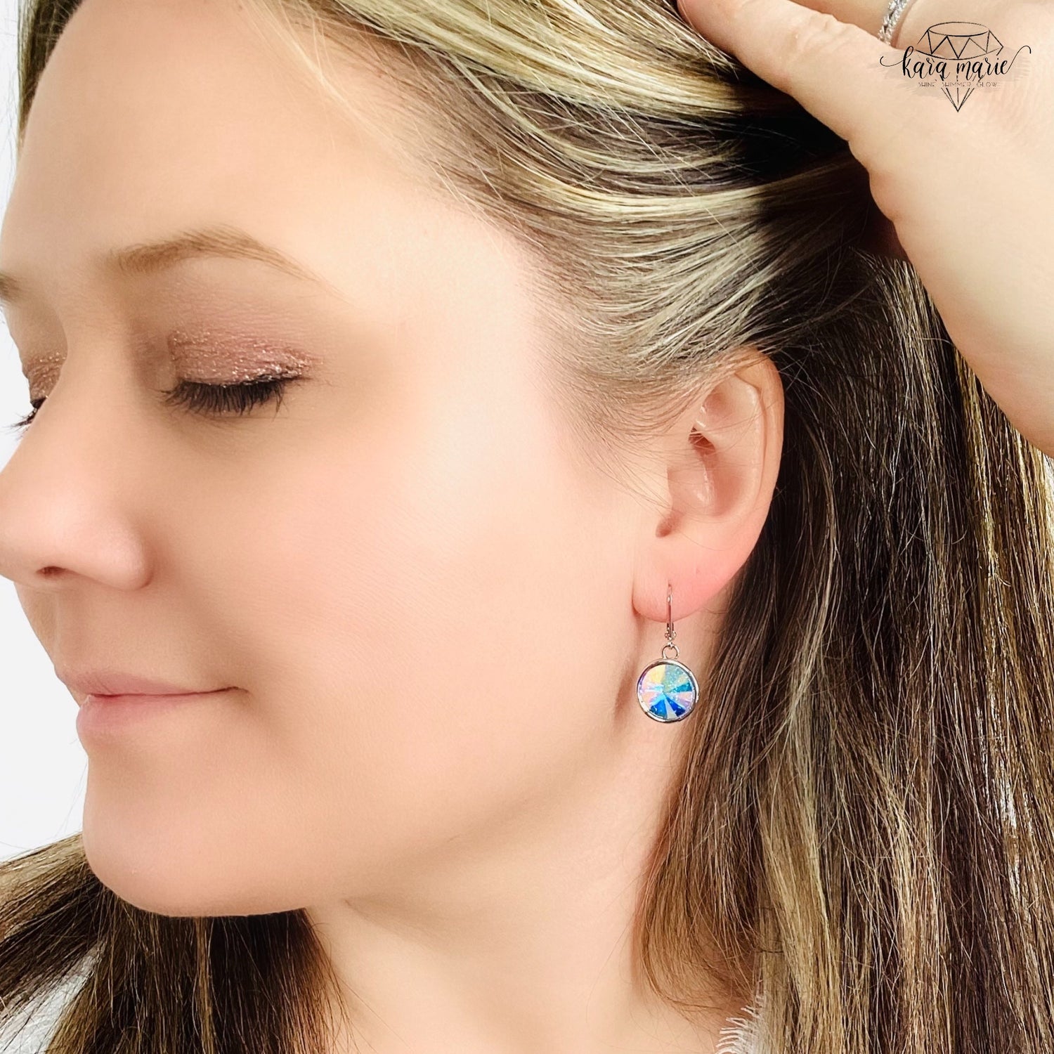 Rivoli Round Drop Earring in Crystal Aurora Borealis