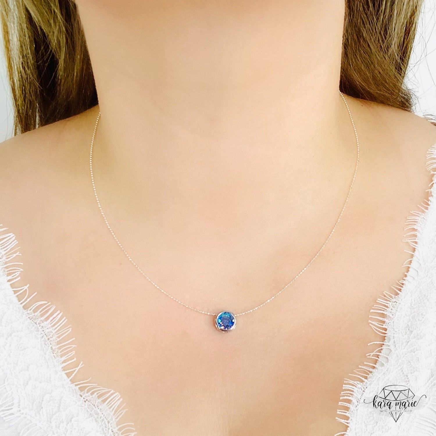 Simple Pendant Slide Necklace in Light Sapphire Aurora Borealis