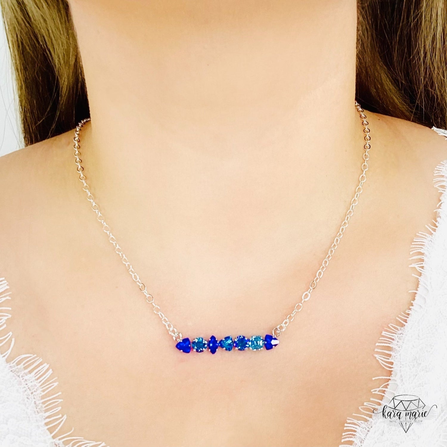 Tribal Sticks Bar Necklace in Blue Hues
