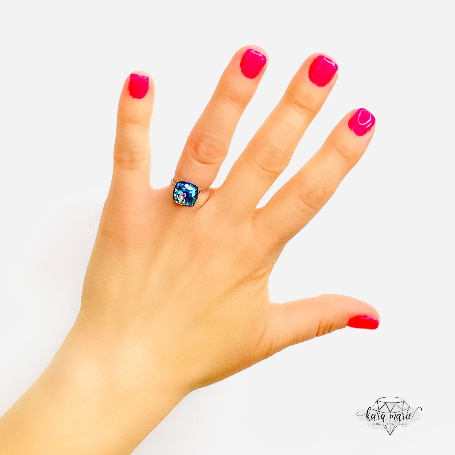 Mystic Square Ring in Aqua Glacier Blue