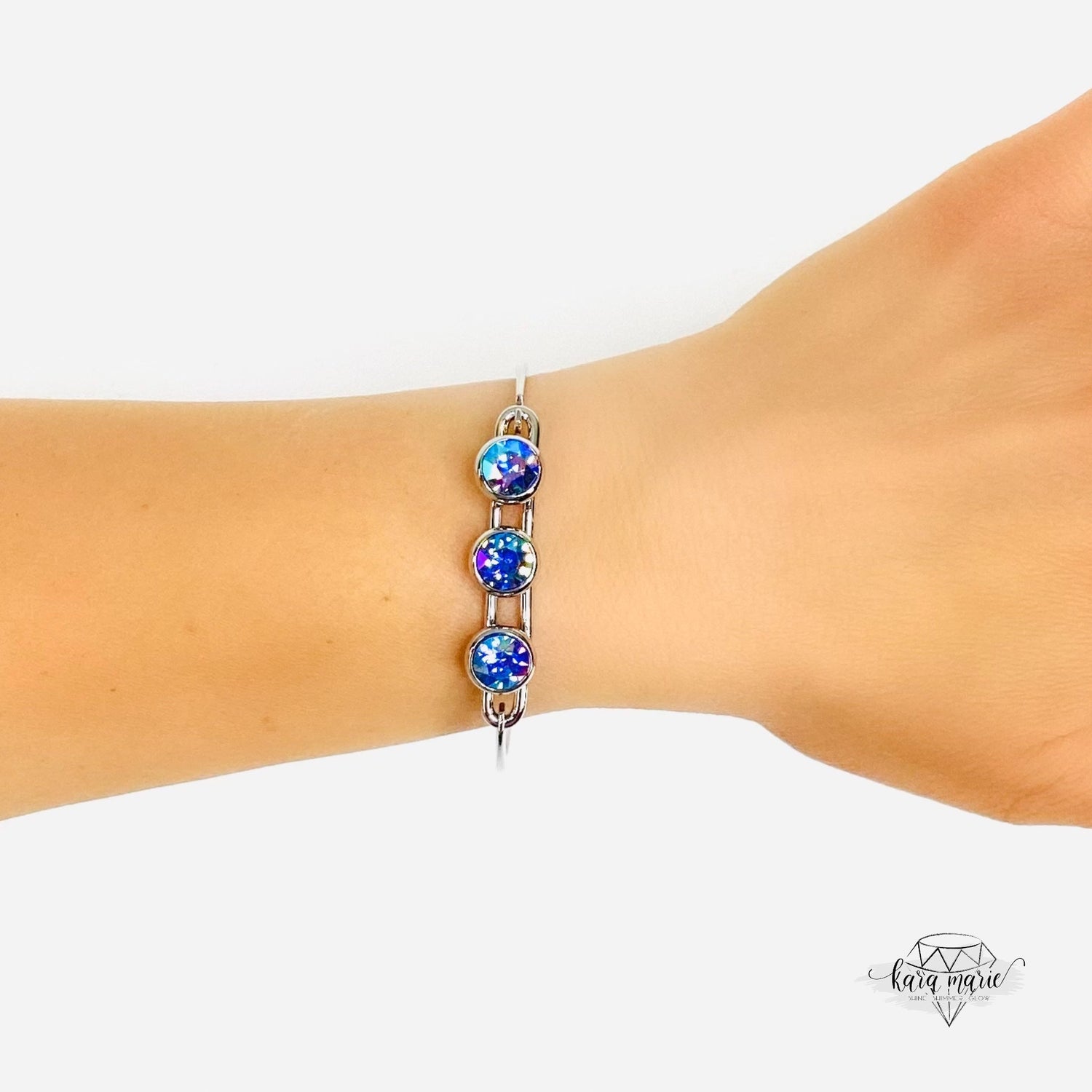 Open Bangle Bracelet in Light Sapphire Aurora Borealis - KaraMarie