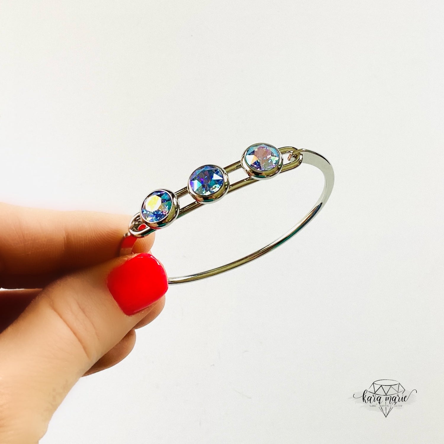 Open Bangle Bracelet in Light Sapphire Aurora Borealis - KaraMarie